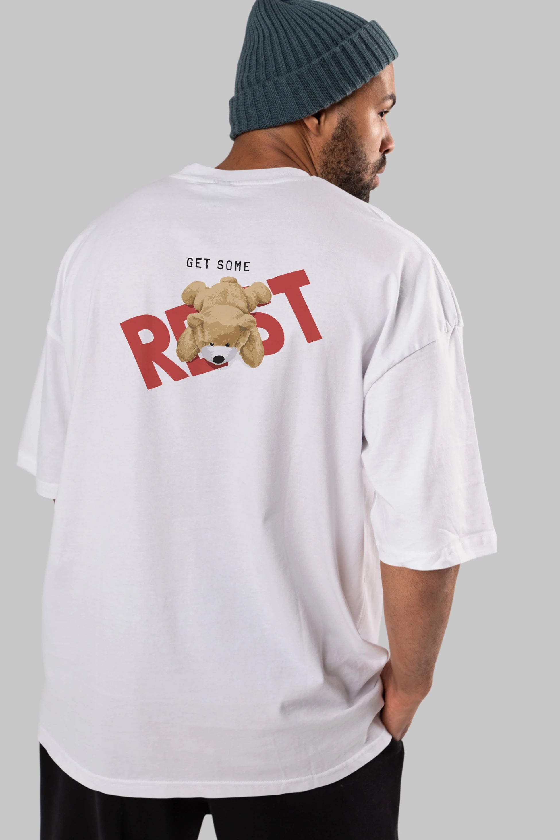 Teddy Bear Rest Arka Baskılı Oversize t-shirt Erkek Kadın Unisex %100 Pamuk