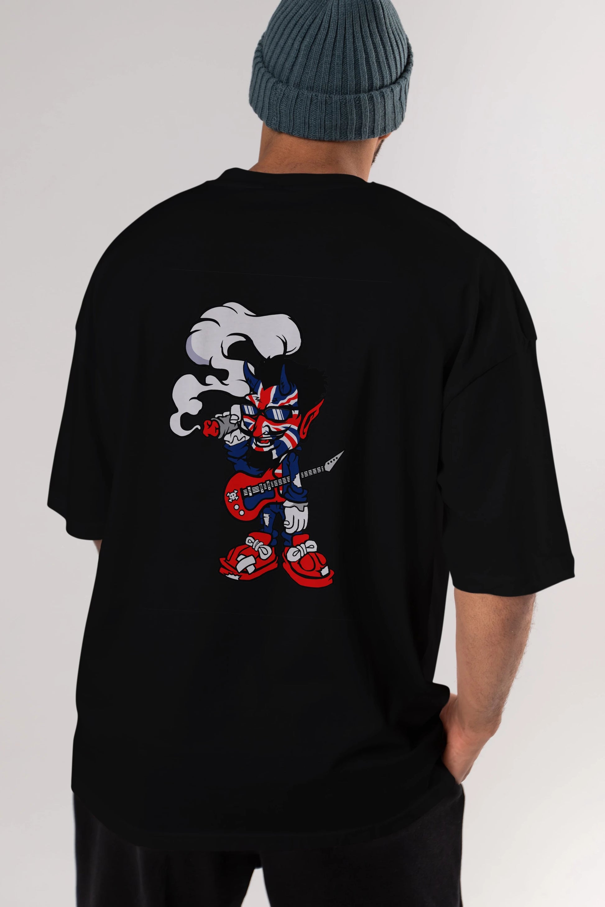 Uk Devil Rockstar Arka Baskılı Oversize t-shirt Erkek Kadın Unisex %100 Pamuk tişort