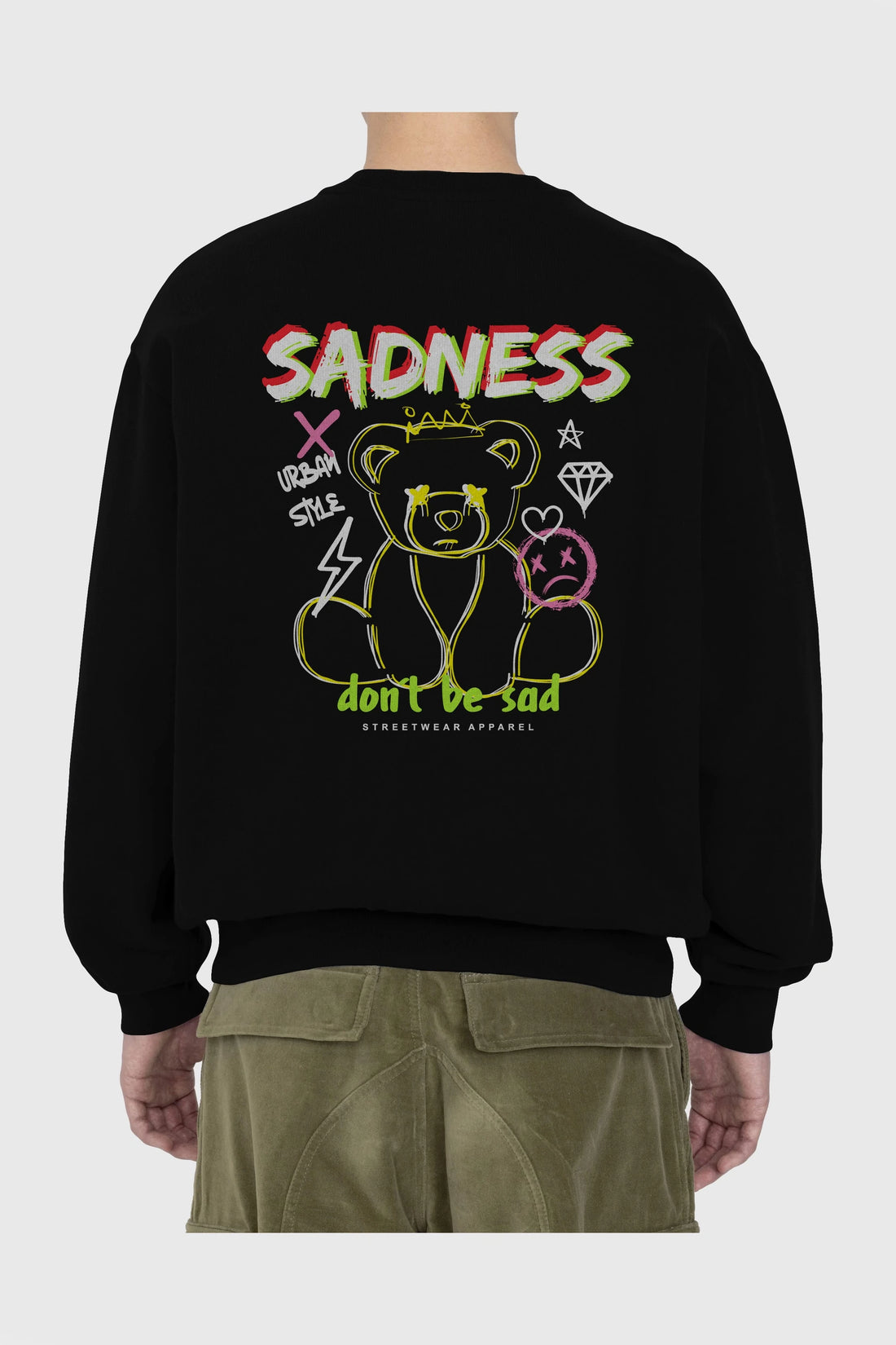 Teddy Bear Sadness Arka Baskılı Oversize Sweatshirt Erkek Kadın Unisex