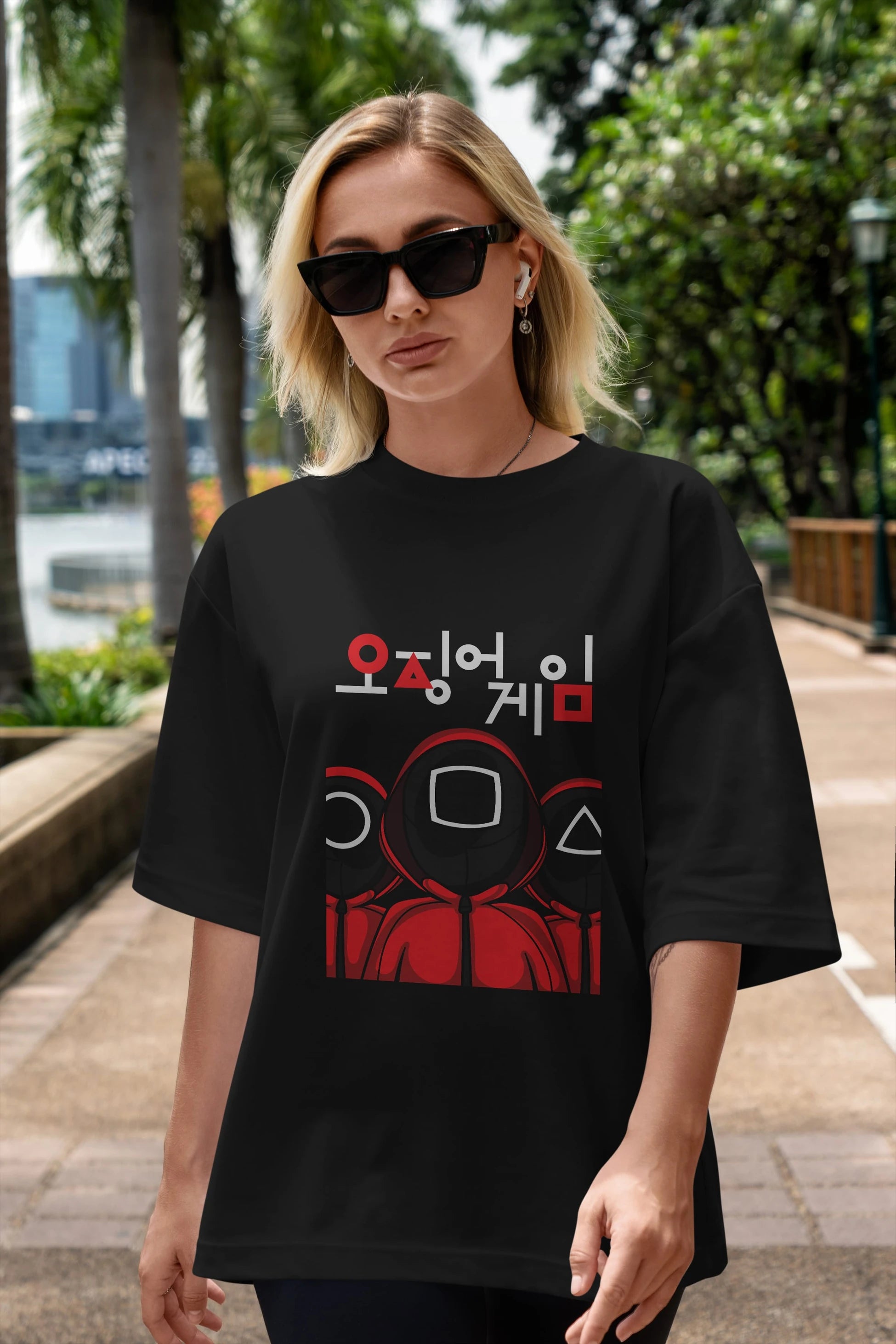 Squid Game (7) Ön Baskılı Oversize t-shirt Erkek Kadın Unisex %100 Pamuk Bisiklet Yaka tişort