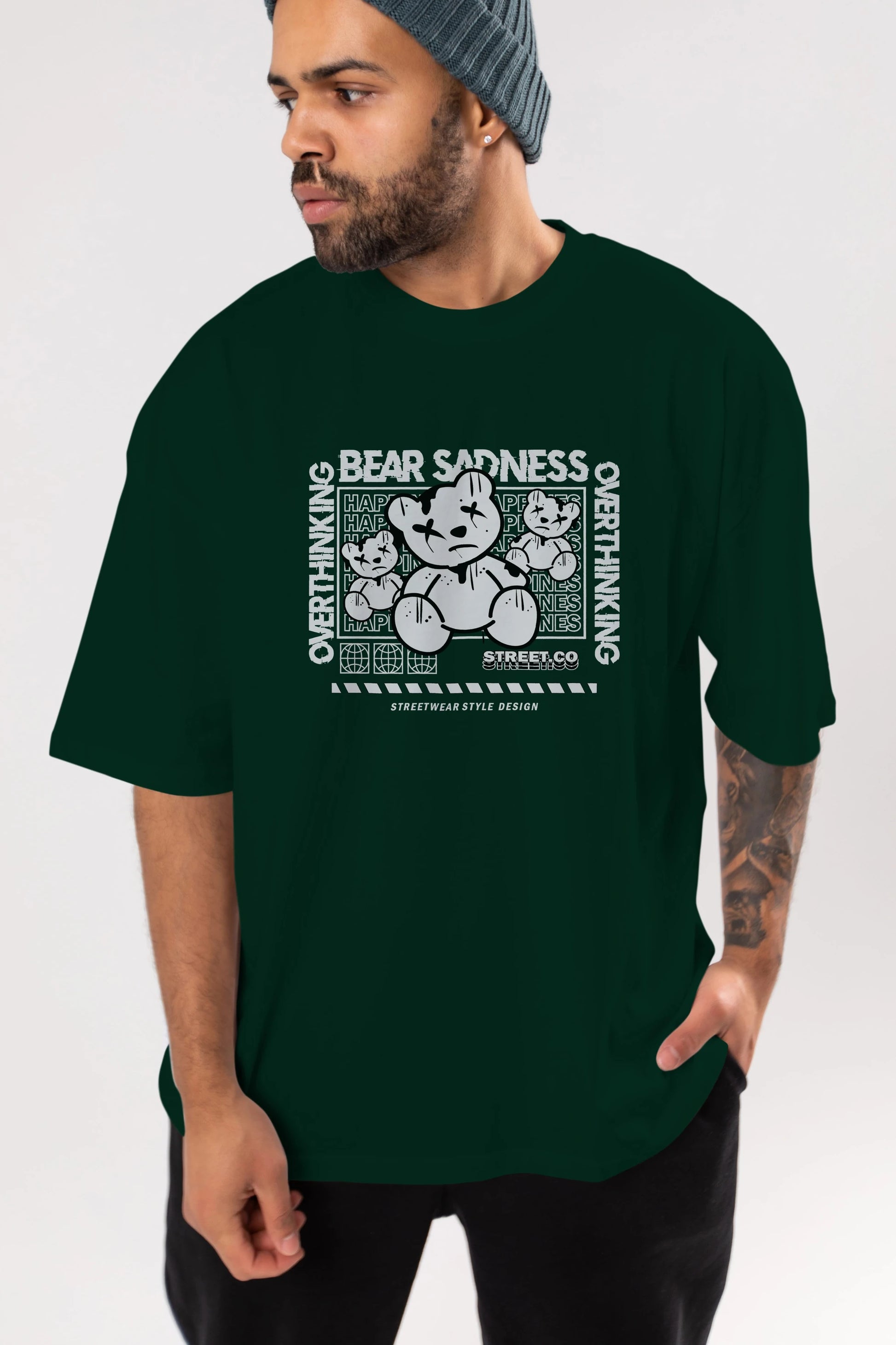 Bear Sadness 2 Ön Baskılı Oversize t-shirt Erkek Kadın Unisex