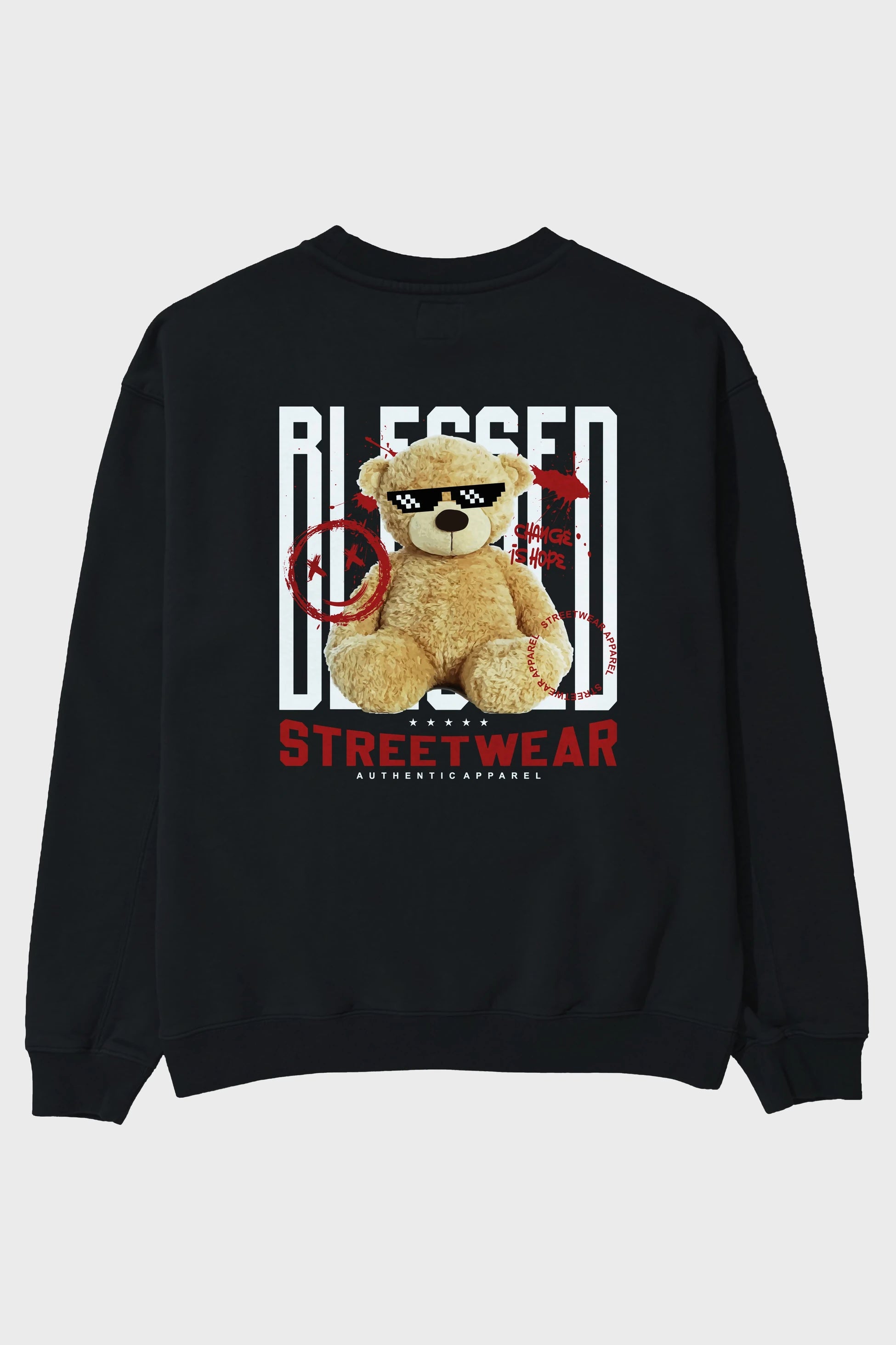 Blessed Bear Arka Baskılı Oversize Sweatshirt Erkek Kadın Unisex
