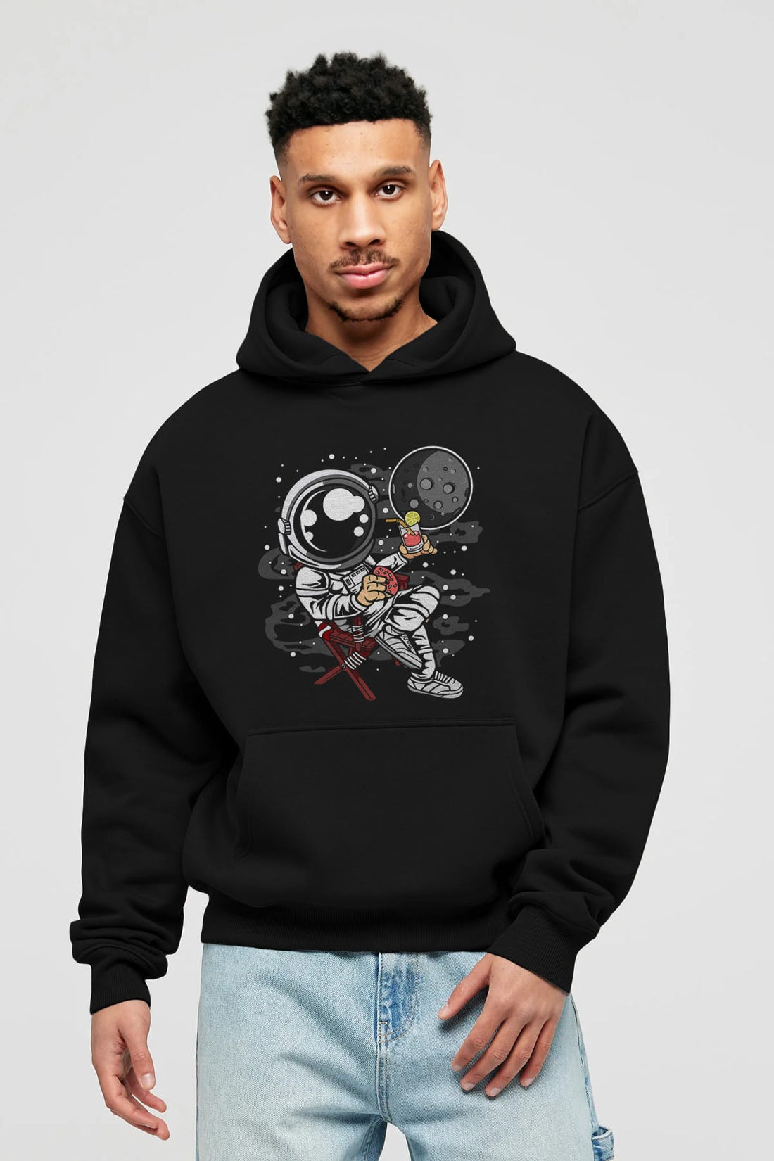 Holiday Astronaut Ön Baskılı Hoodie Oversize Kapüşonlu Sweatshirt Erkek Kadın Unisex