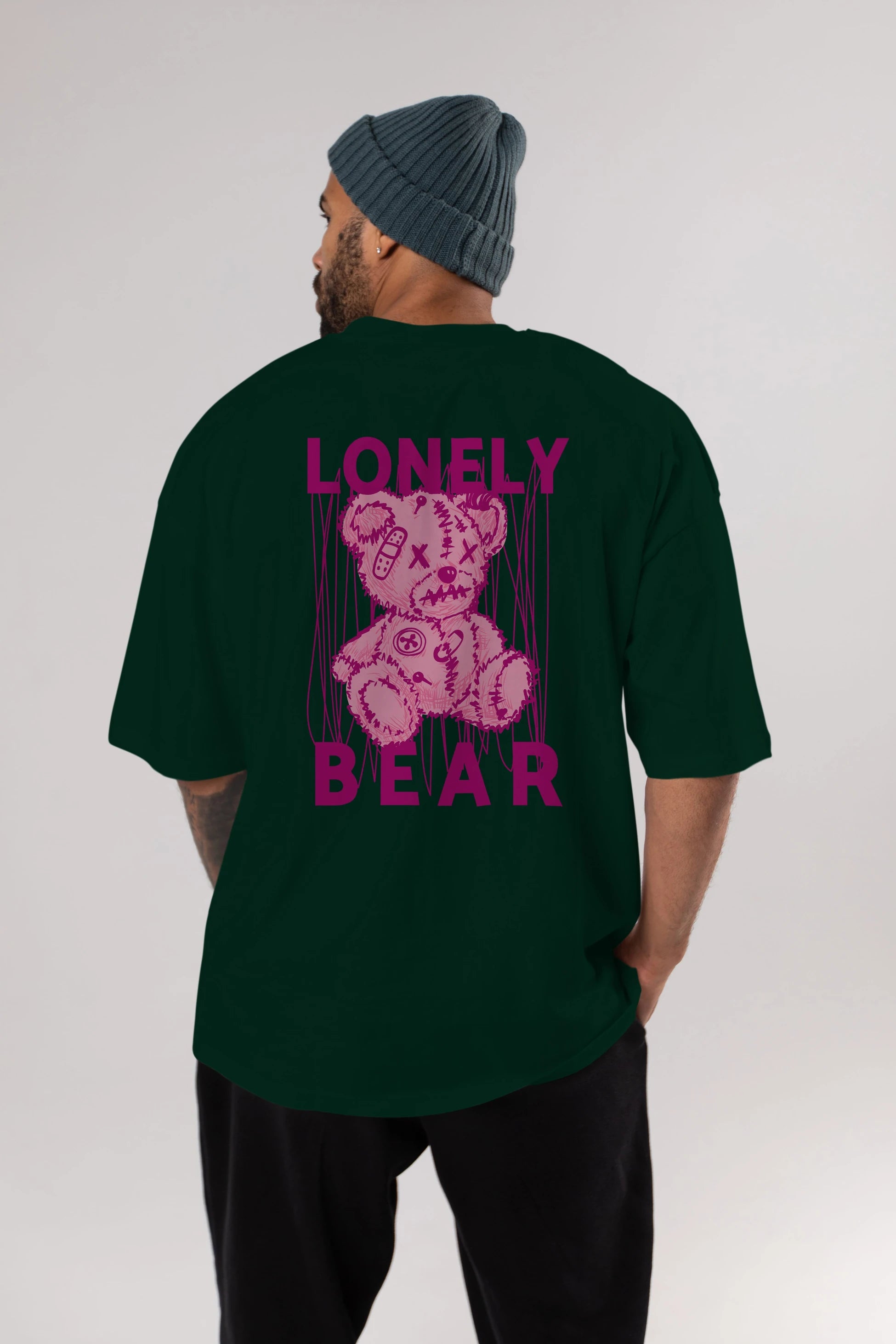 Lonely Bear Arka Baskılı Oversize t-shirt Erkek Kadın Unisex