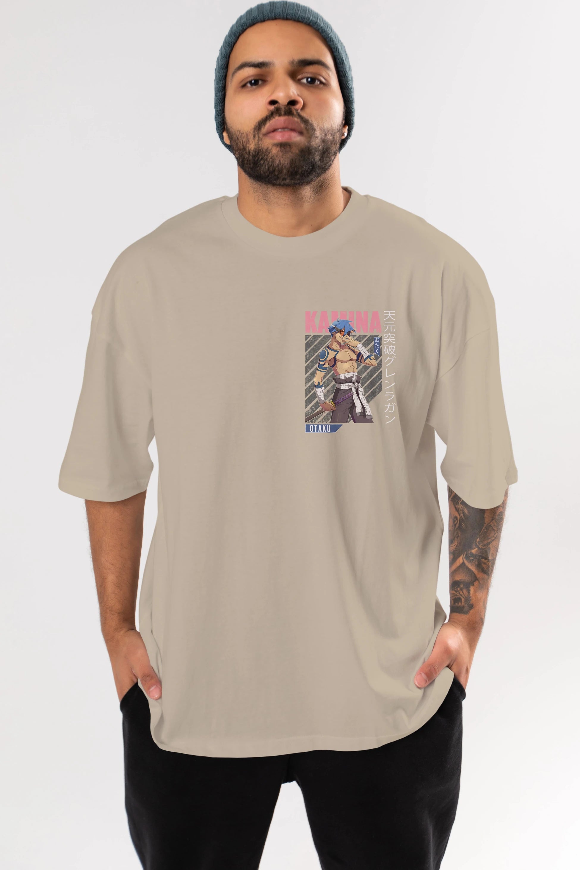 Kamina 5 Ön Sol Baskılı Oversize t-shirt Erkek Kadın Unisex %100 Pamuk Bisiklet Yaka tişort