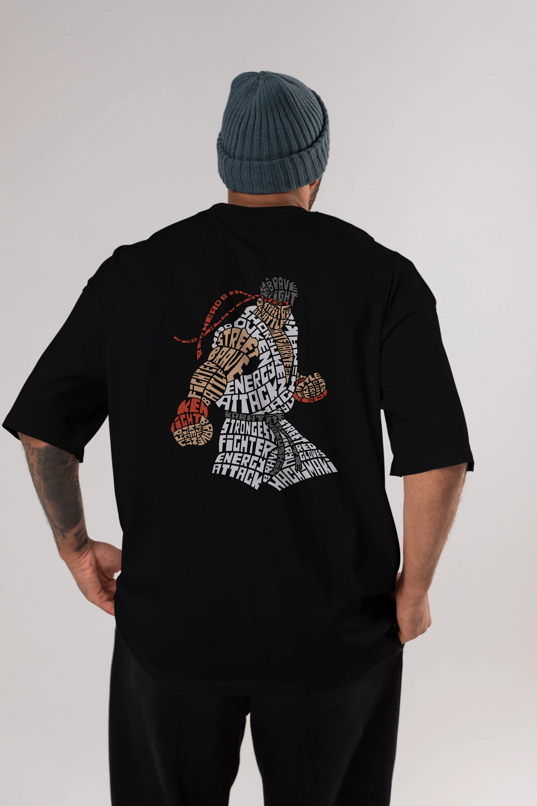 Hadouken Arka Baskılı Oversize t-shirt %100 pamuk Erkek Kadın Unisex