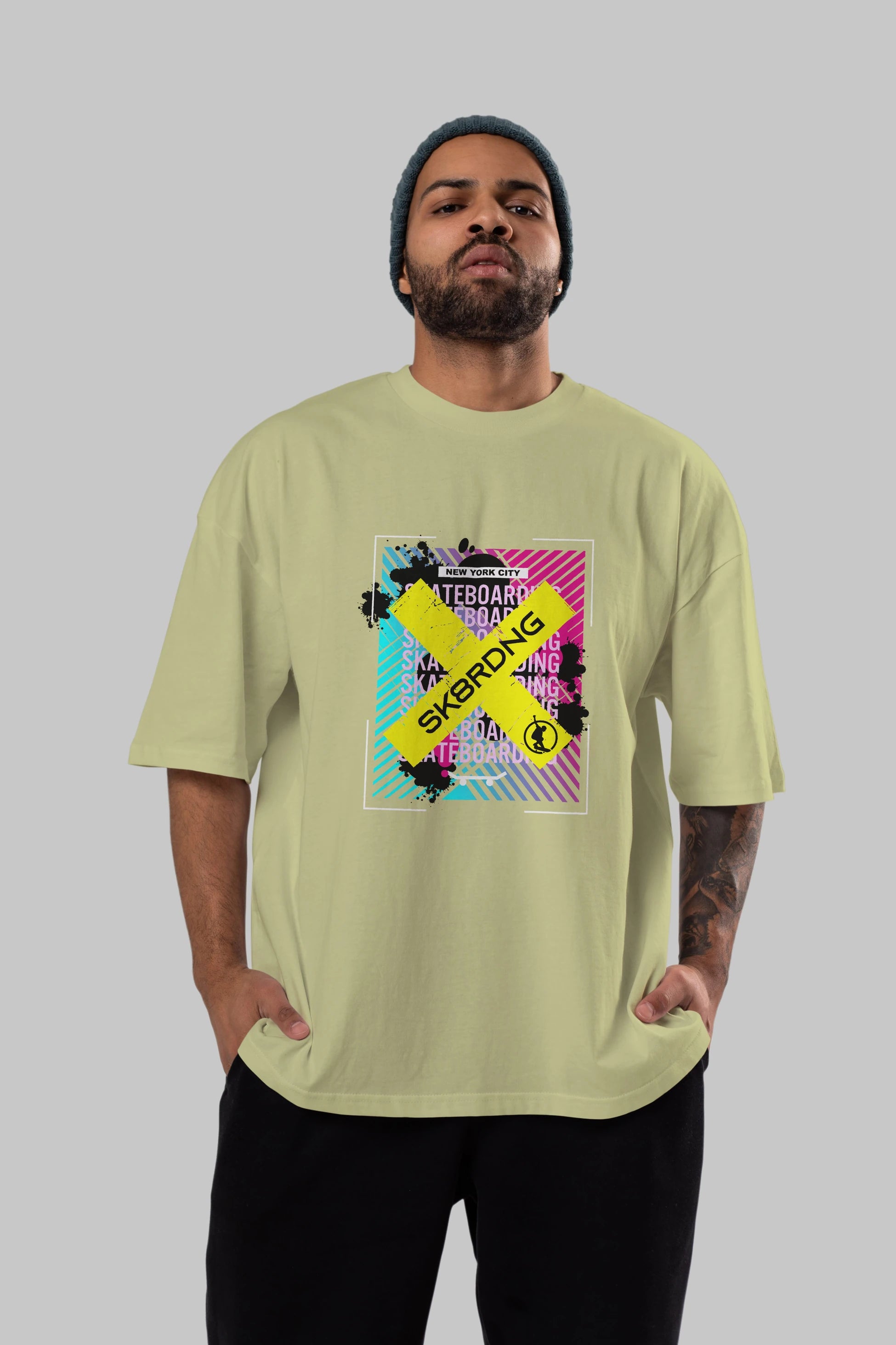 Skatebording Ön Baskılı Oversize t-shirt Erkek Kadın Unisex
