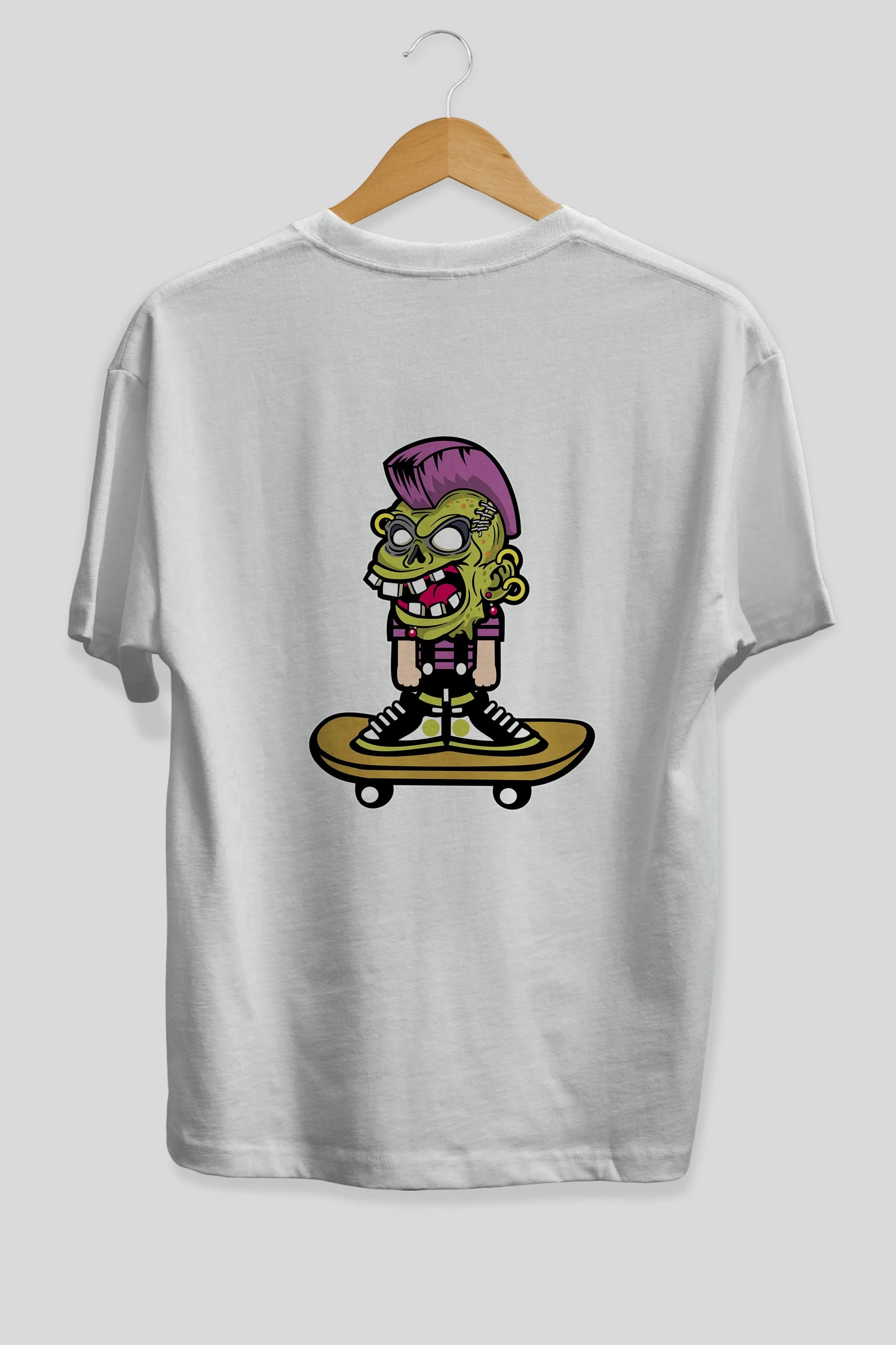 Zombie Punk Skater Arka Baskılı Oversize t-shirt Erkek Kadın Unisex %100 Pamuk tişort