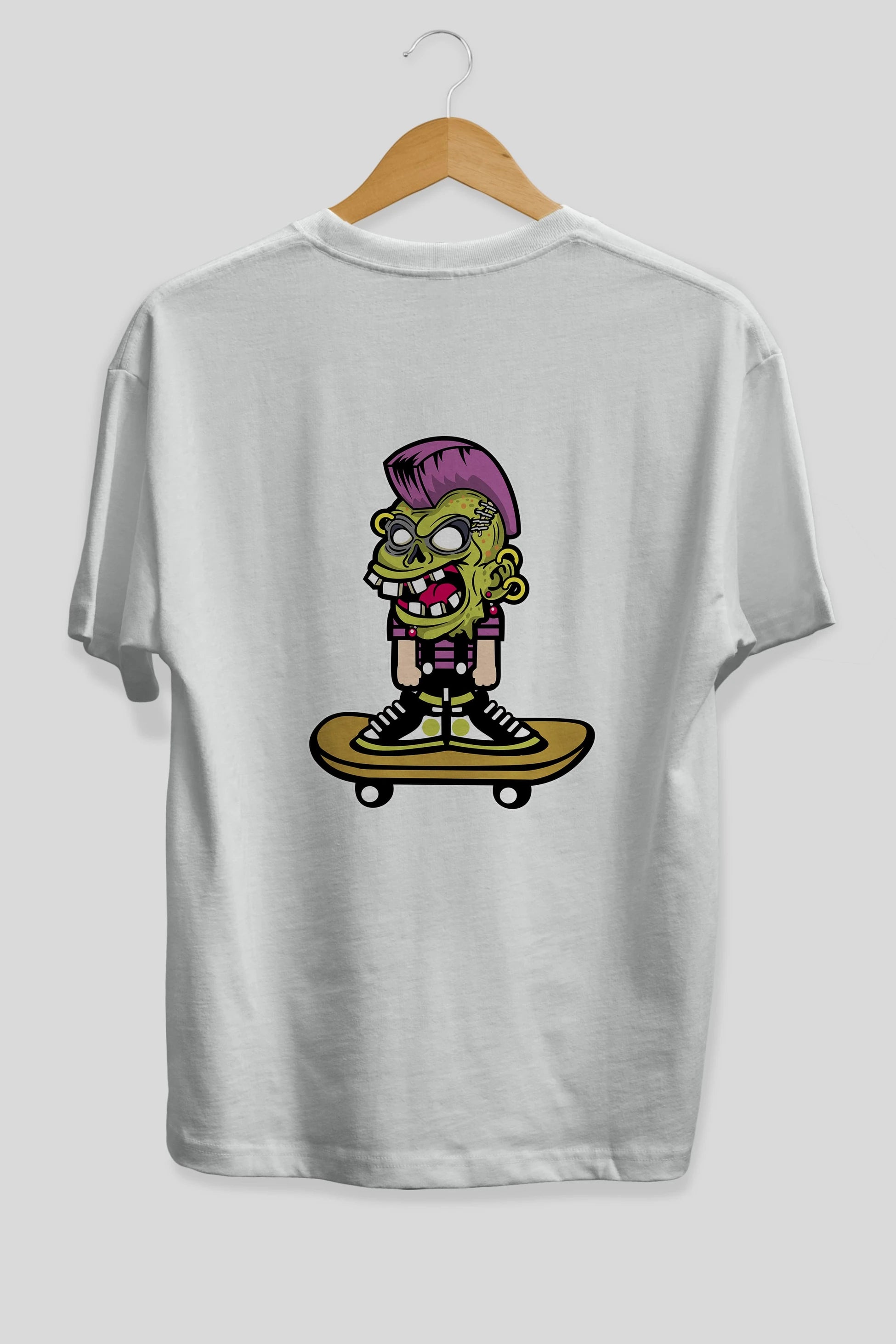 Zombie Punk Skater Arka Baskılı Oversize t-shirt Erkek Kadın Unisex %100 Pamuk tişort