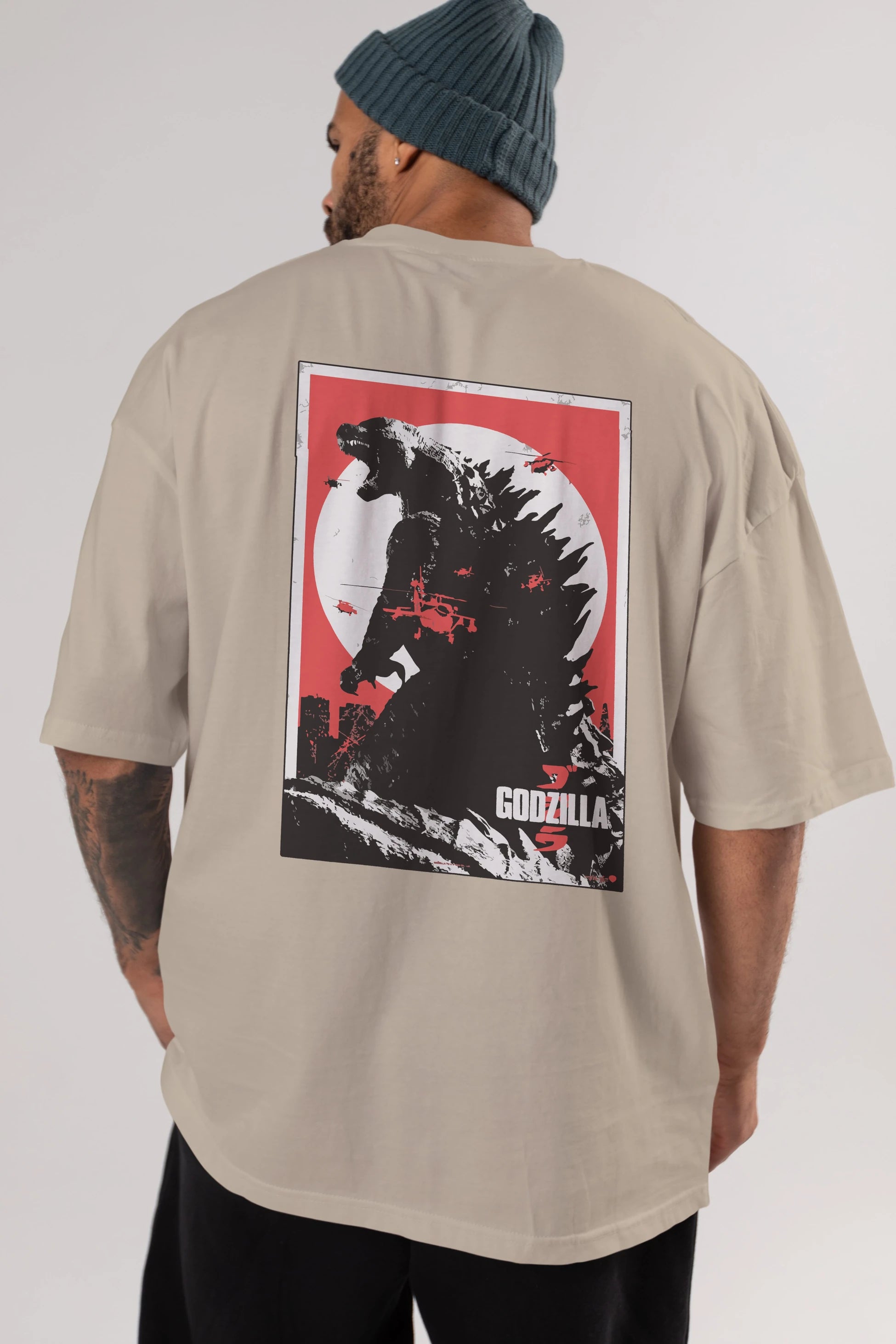 Godzilla (2) Arka Baskılı Oversize t-shirt Erkek Kadın Unisex %100 Pamuk Bisiklet Yaka tişort
