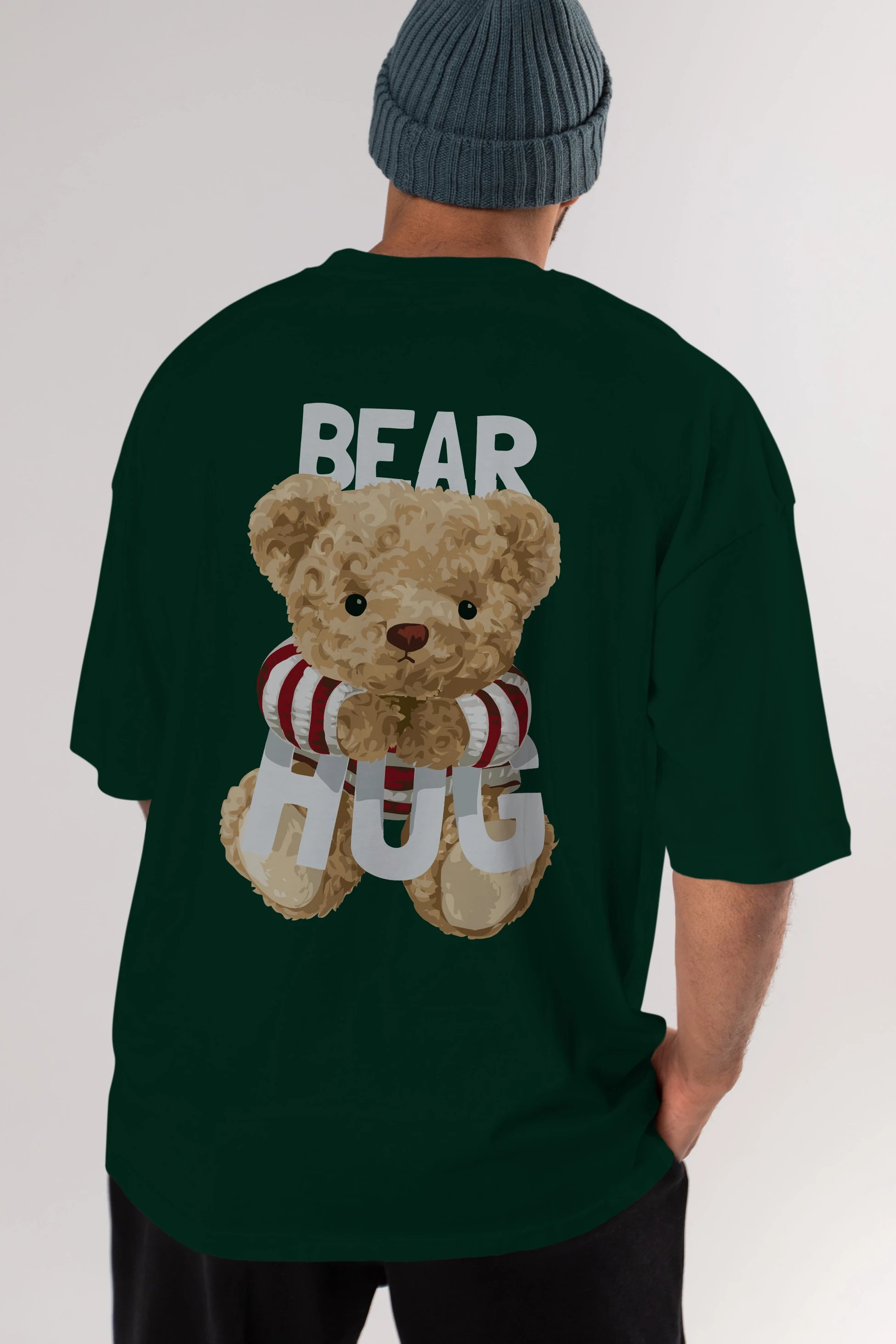 Teddy Bear Hug Arka Baskılı Oversize t-shirt Erkek Kadın Unisex %100 Pamuk