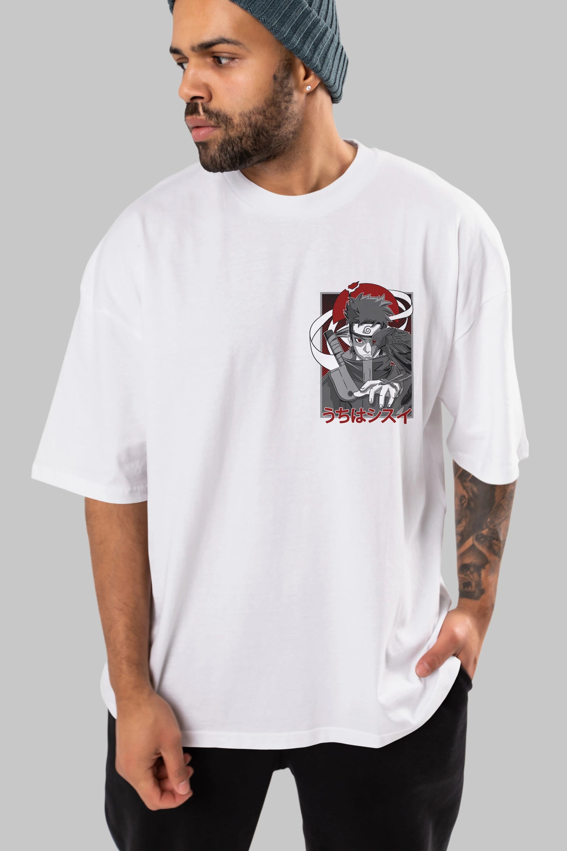 SHISUI UCHIHA NARUTO Ön Sol Baskılı Oversize t-shirt Erkek Kadın Unisex %100 Pamuk Bisiklet Yaka tişort