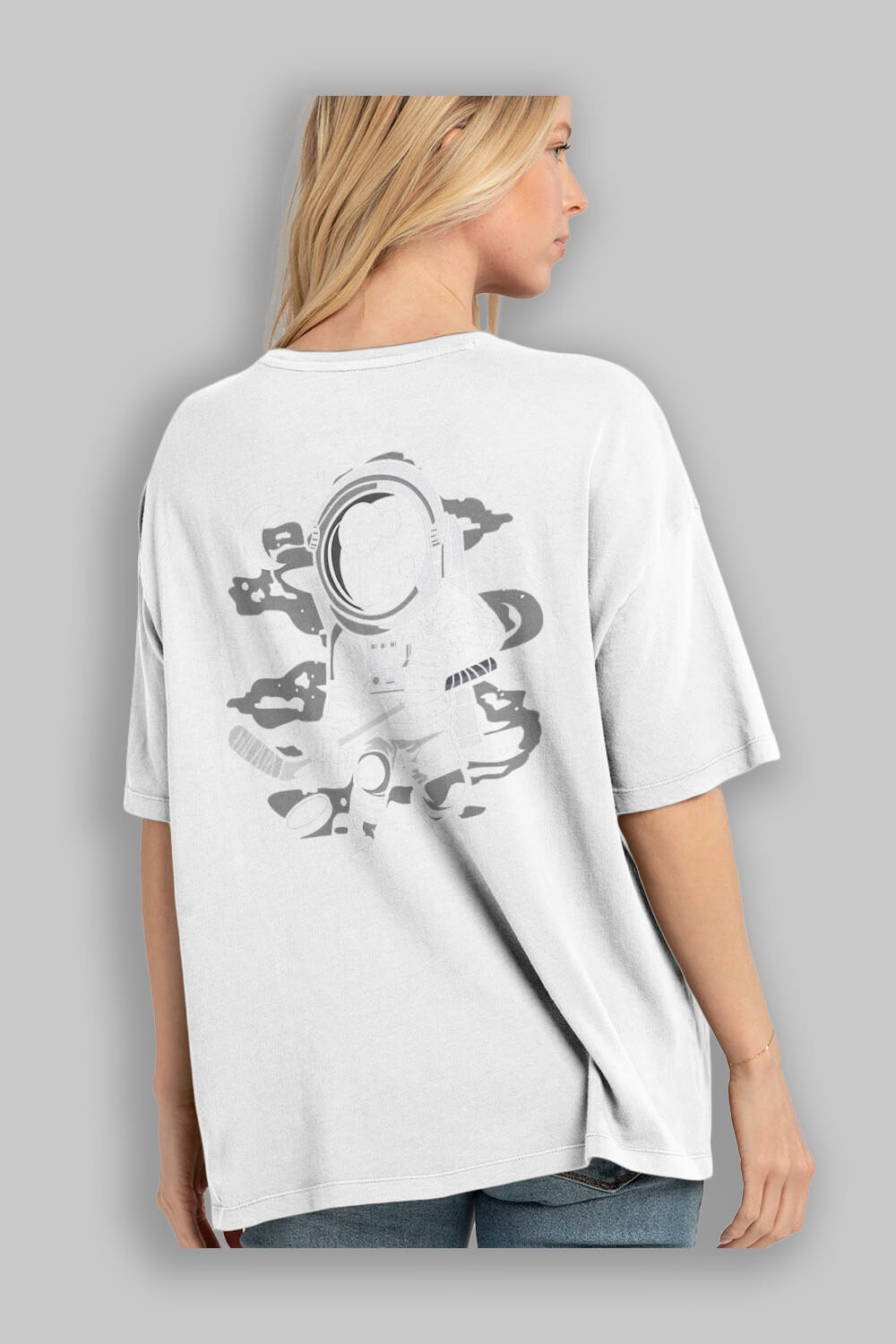 Hockey Player Astronaut Arka Baskılı Oversize t-shirt Erkek Kadın Unisex