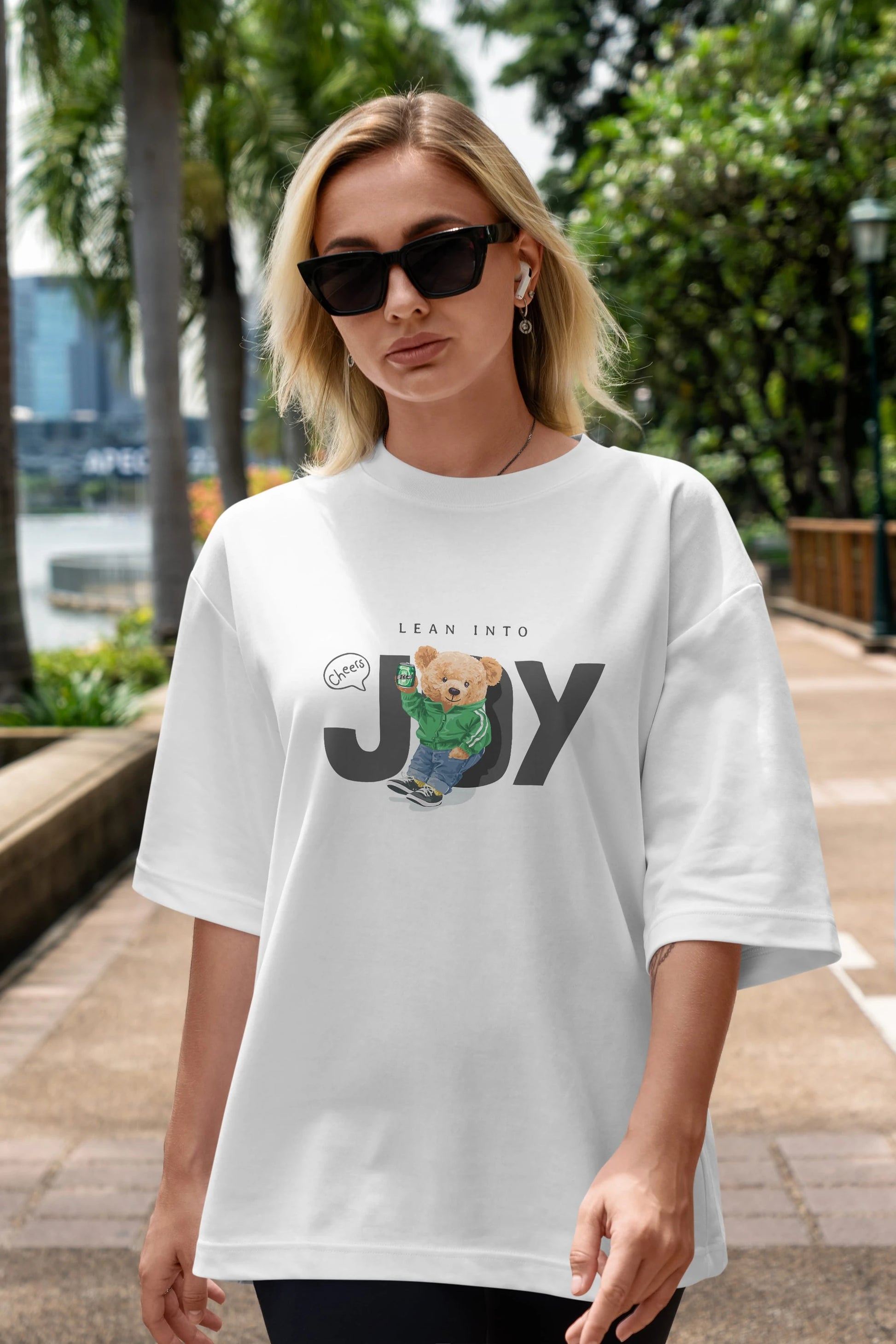 Teddy Bear Joy Ön Baskılı Oversize t-shirt Erkek Kadın Unisex %100 Pamuk