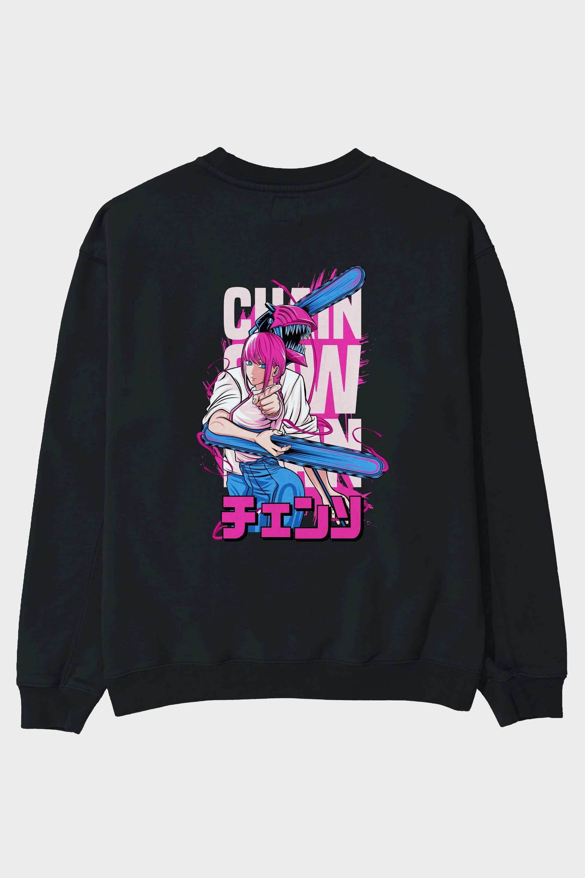 DENJI and MAKIMA Anime Arka Baskılı Oversize Sweatshirt Erkek Kadın Unisex