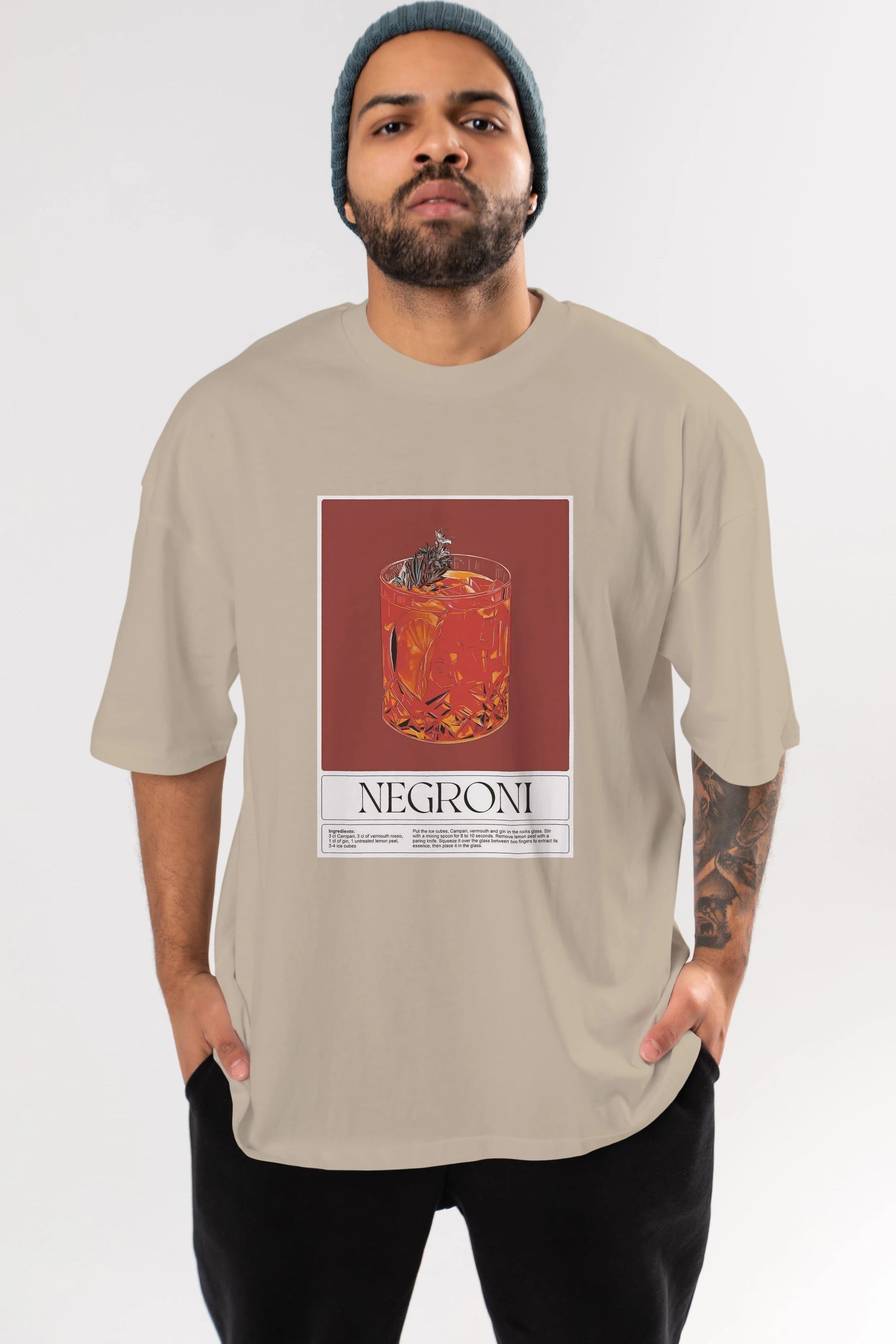 Negroni 2 Ön Baskılı Oversize t-shirt Erkek Kadın Unisex %100 Pamuk Bisiklet Yaka tişort
