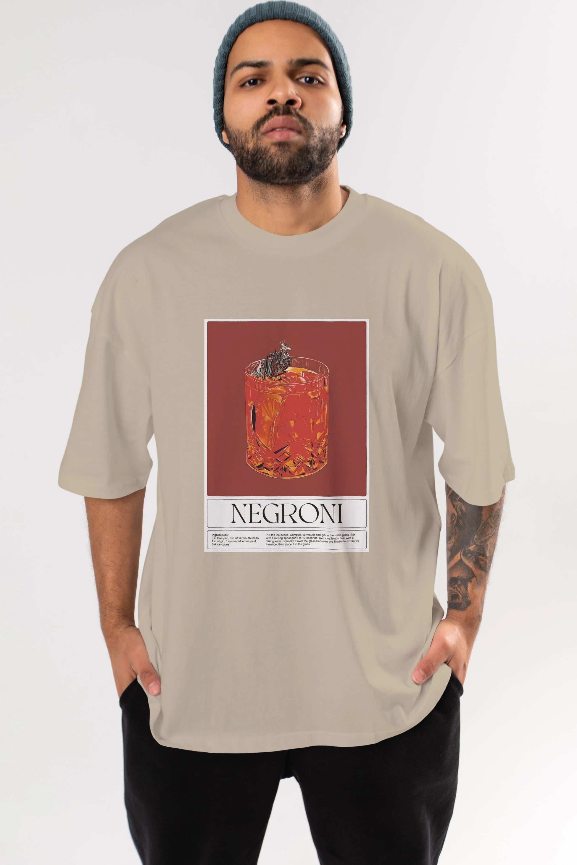 Negroni 2 Ön Baskılı Oversize t-shirt Erkek Kadın Unisex %100 Pamuk Bisiklet Yaka tişort