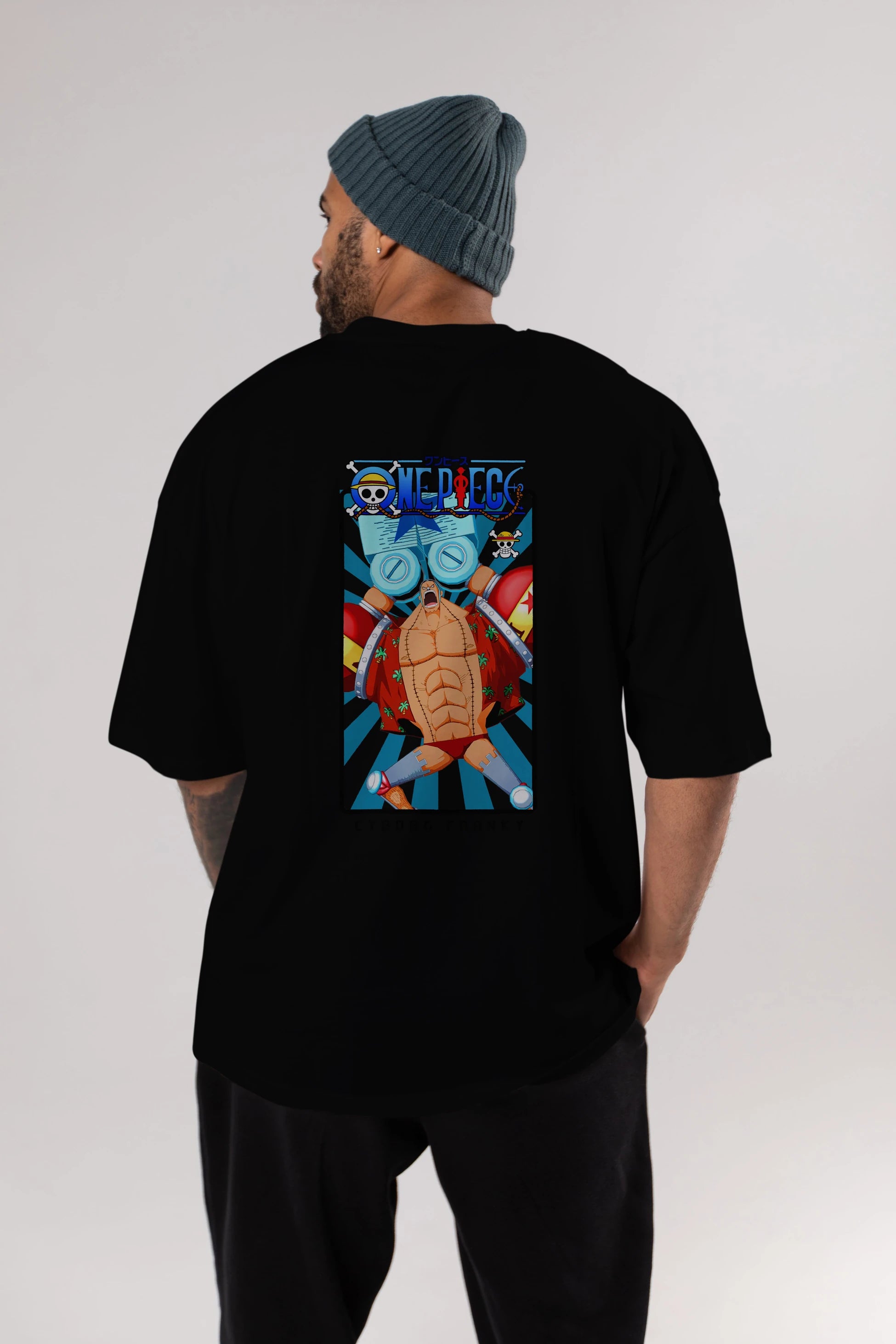 Franky Anime Arka Baskılı Oversize t-shirt Erkek Kadın Unisex %100 pamuk tişort
