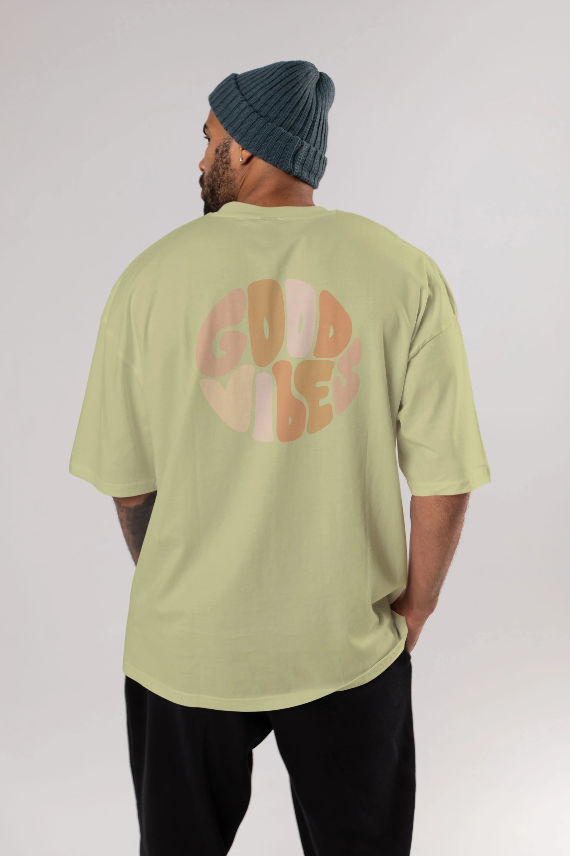 Good Vibes Yazılı 3 Arka Baskılı Oversize t-shirt Erkek Kadın Unisex