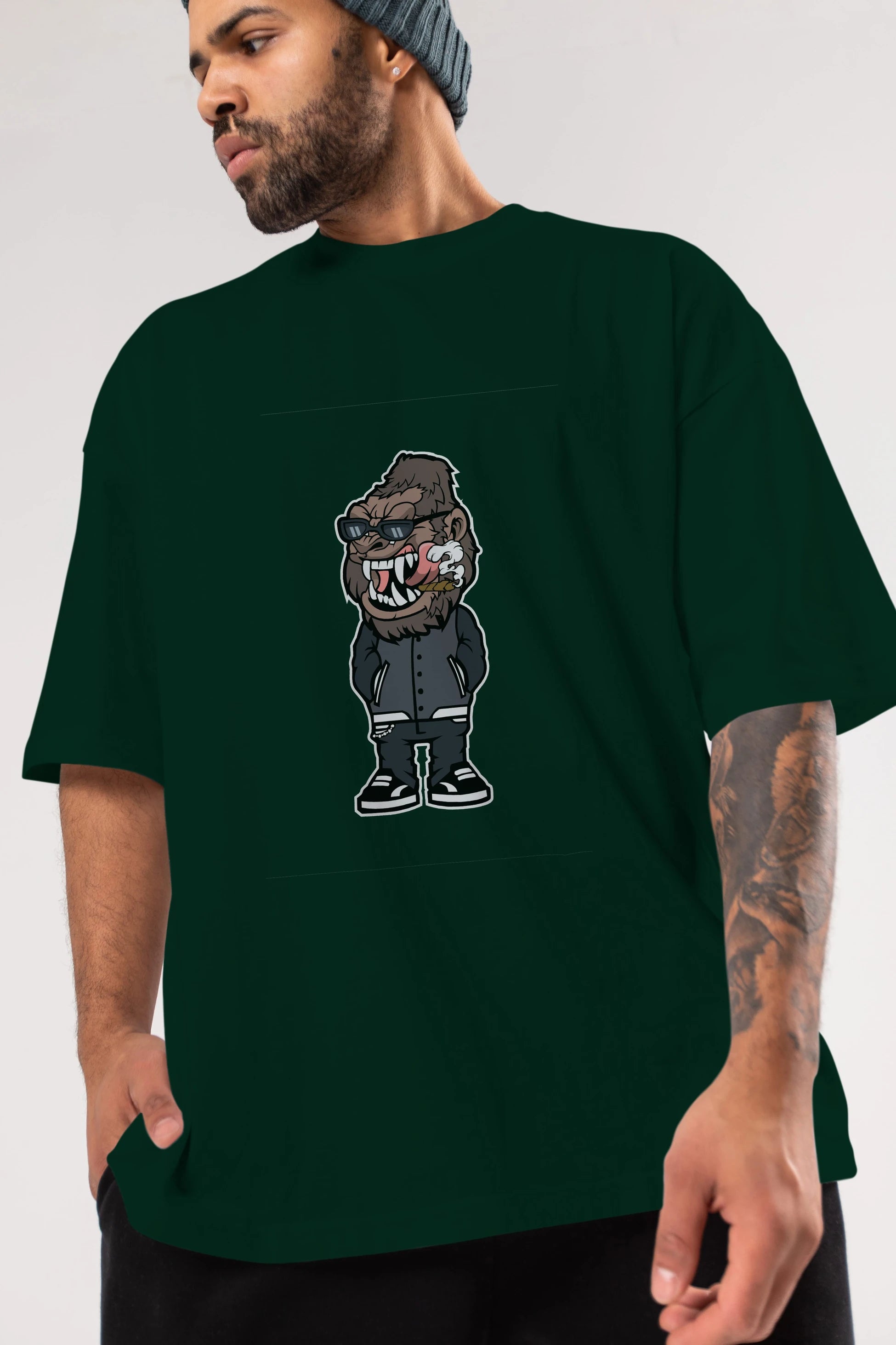 Gorilla Street Style Ön Baskılı Oversize t-shirt Erkek Kadın Unisex %100 Pamuk tişort