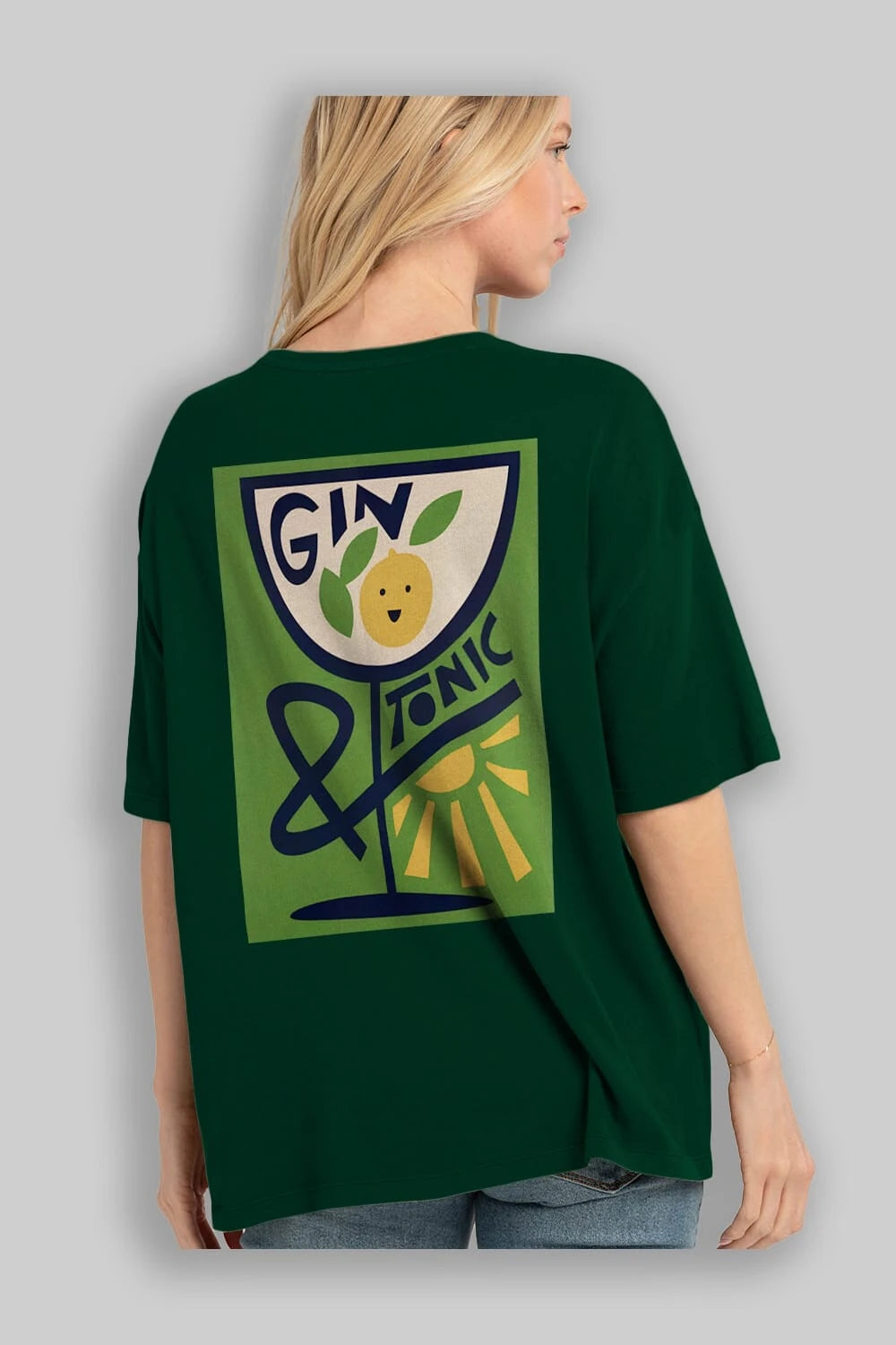 Gin Tonic 3 Arka Baskılı Oversize t-shirt Erkek Kadın Unisex %100 Pamuk Bisiklet Yaka tişort