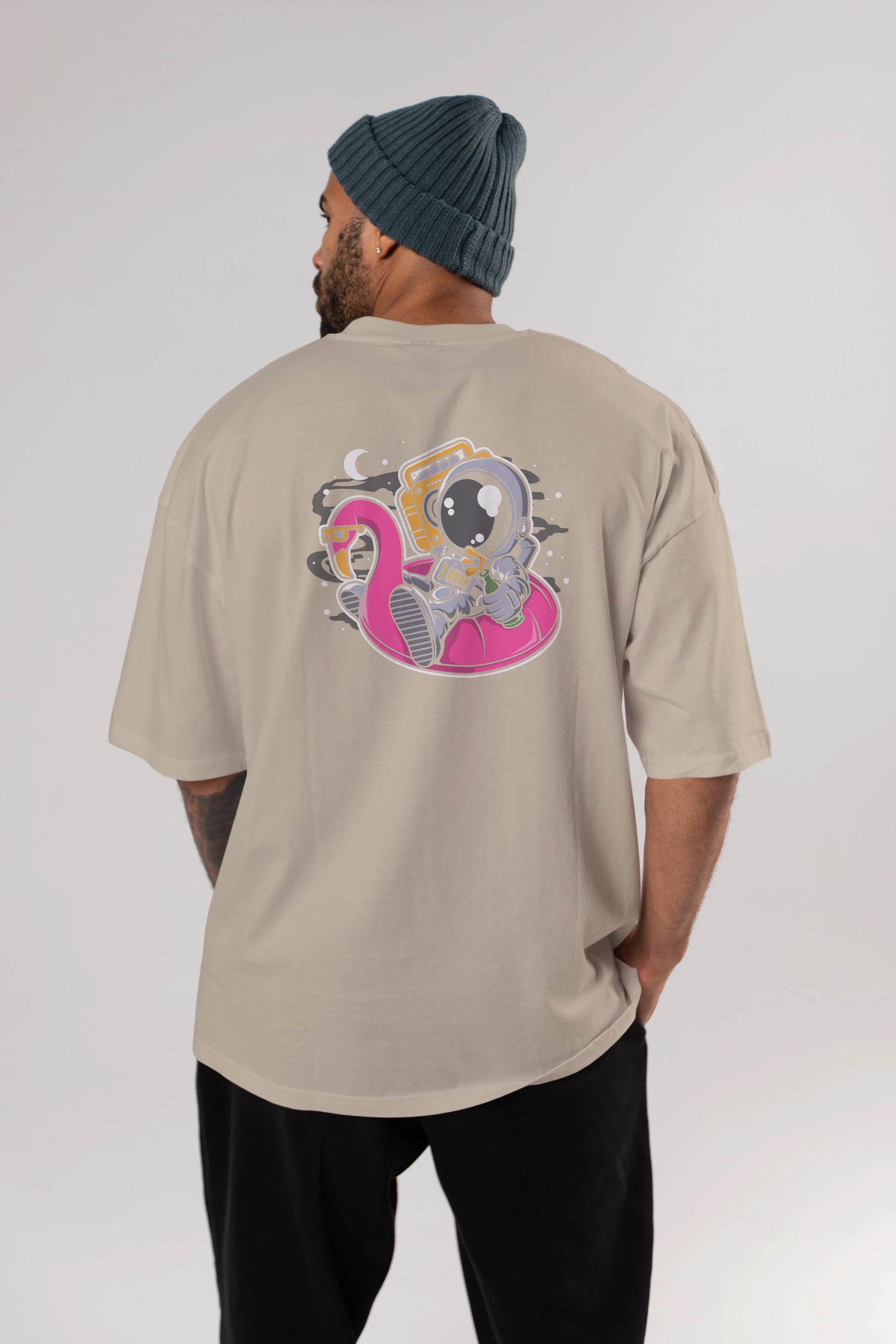 Astronaut Floaties Ballon Arka Baskılı Oversize t-shirt Erkek Kadın Unisex