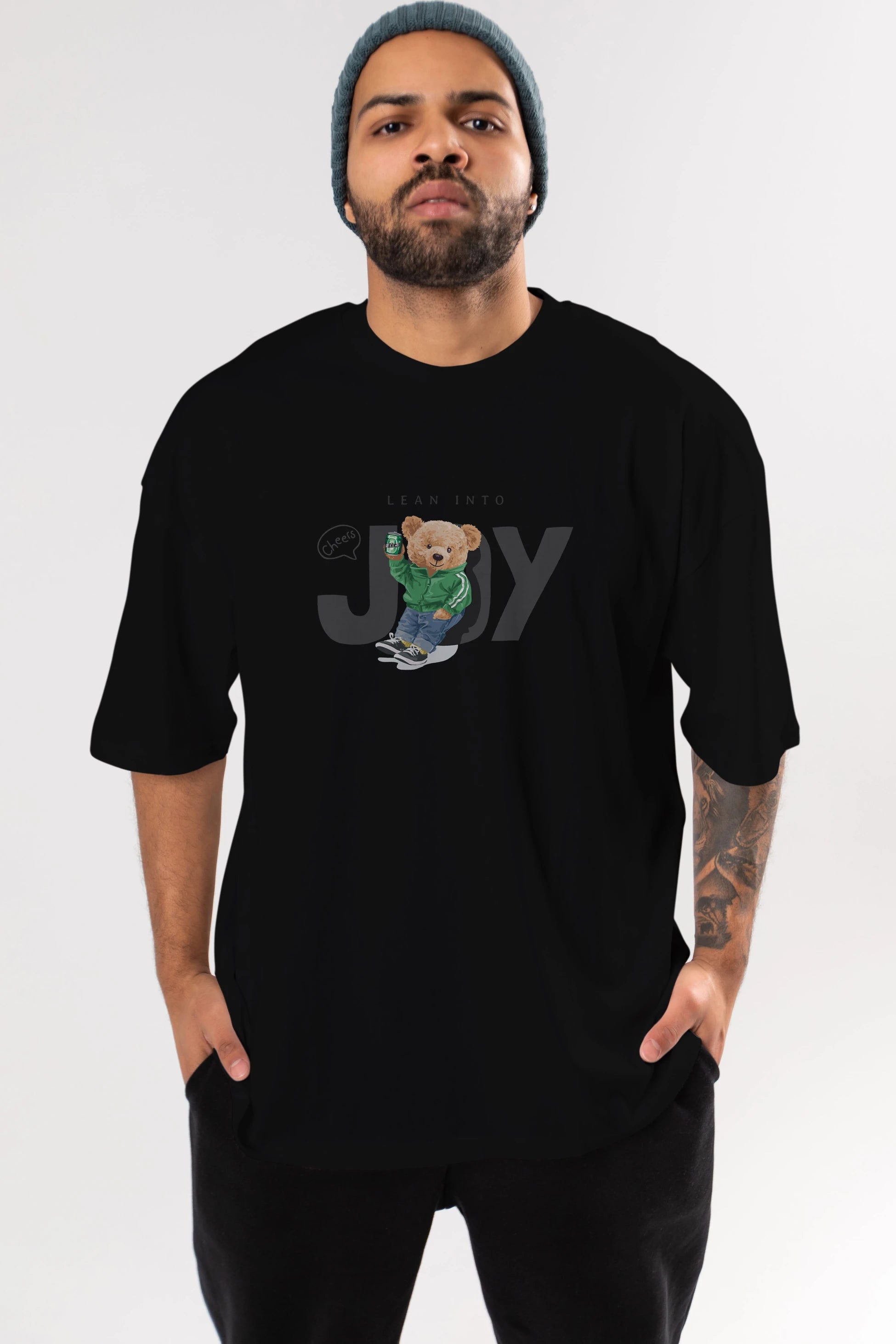 Teddy Bear Joy Ön Baskılı Oversize t-shirt Erkek Kadın Unisex %100 Pamuk