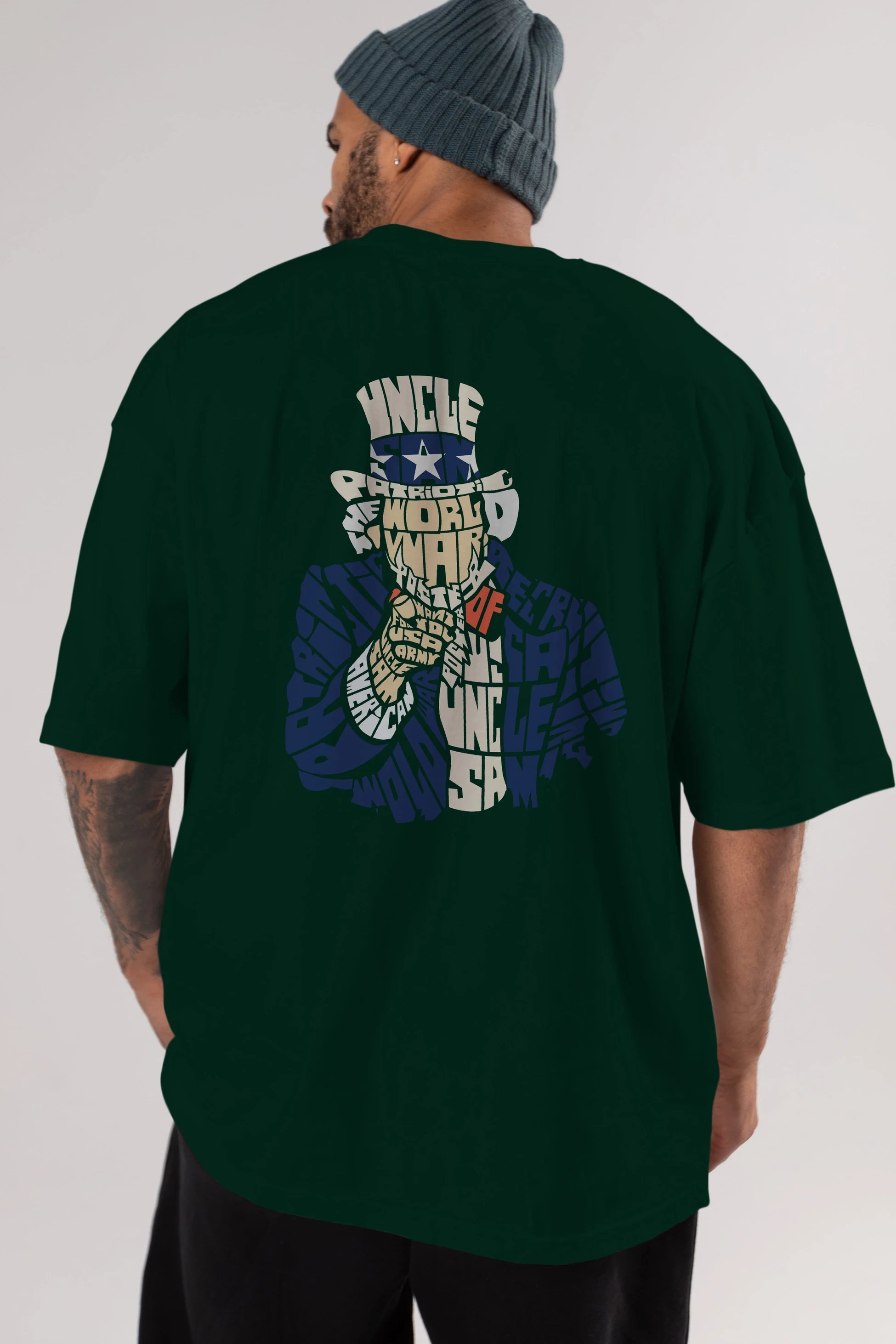 Uncle Sam Arka Baskılı Oversize t-shirt %100 pamuk Erkek Kadın Unisex