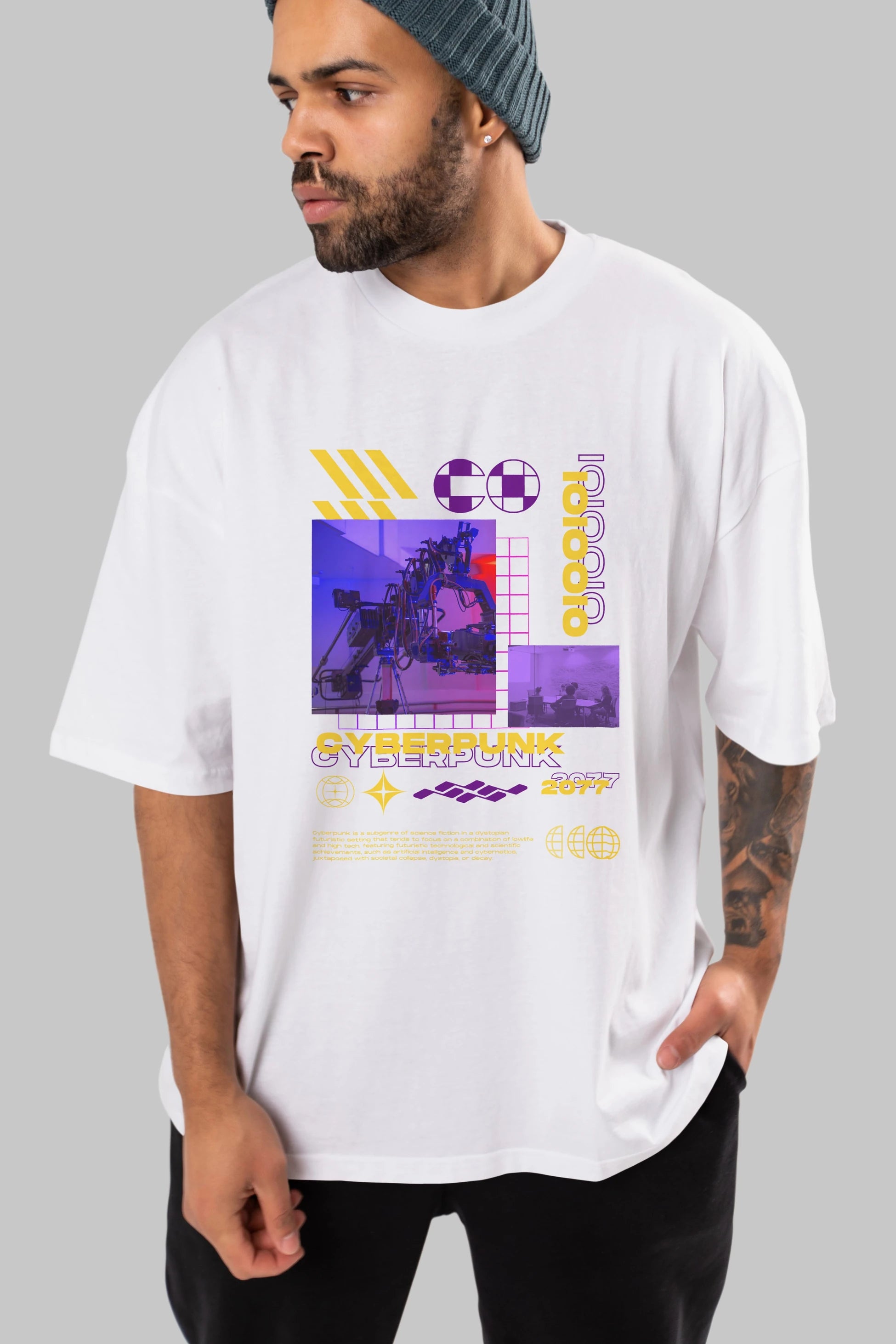 Cyberpunk Yazılı Ön Baskılı Oversize t-shirt Erkek Kadın Unisex