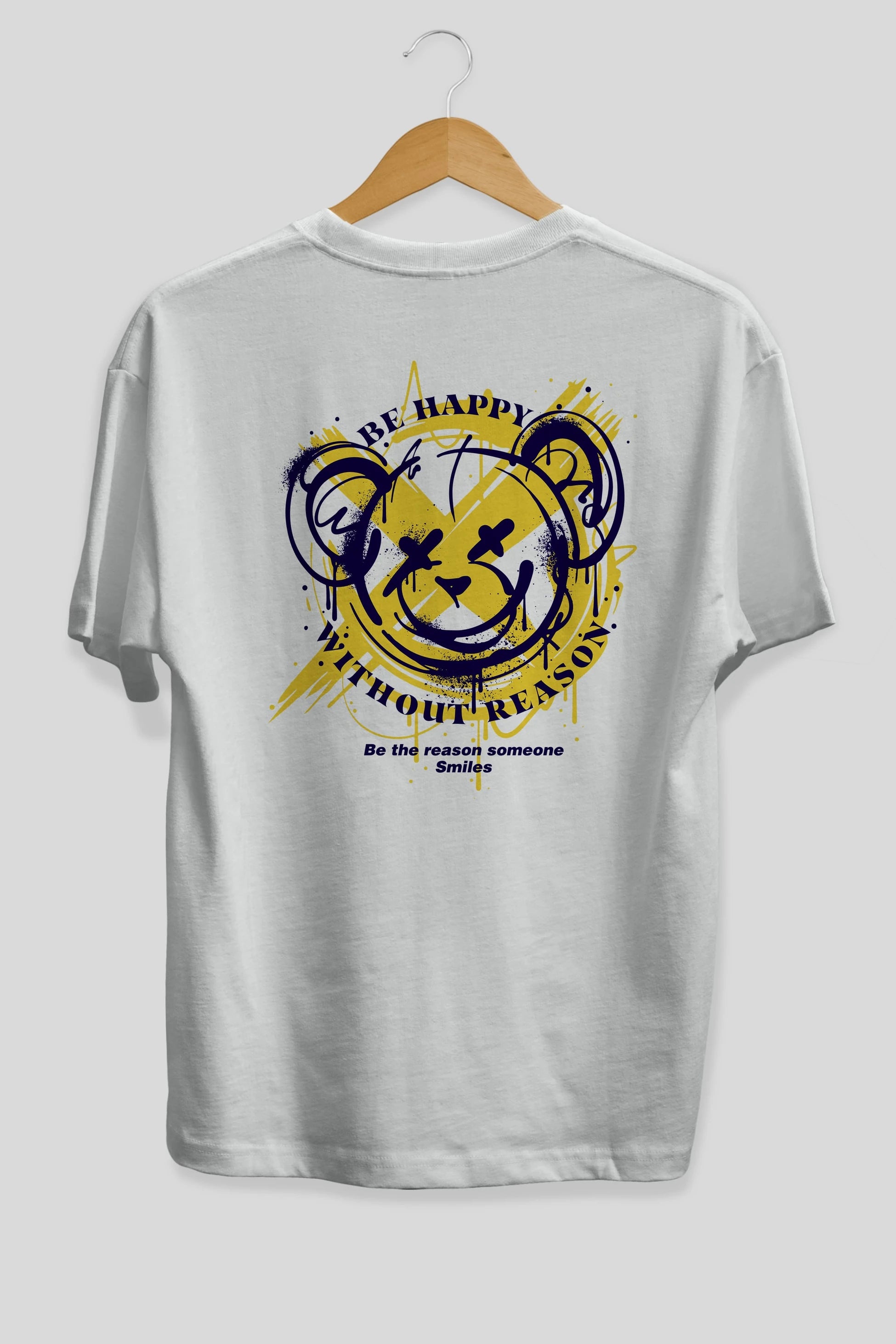 Be Happy Bear 2 Arka Baskılı Oversize t-shirt Erkek Kadın Unisex