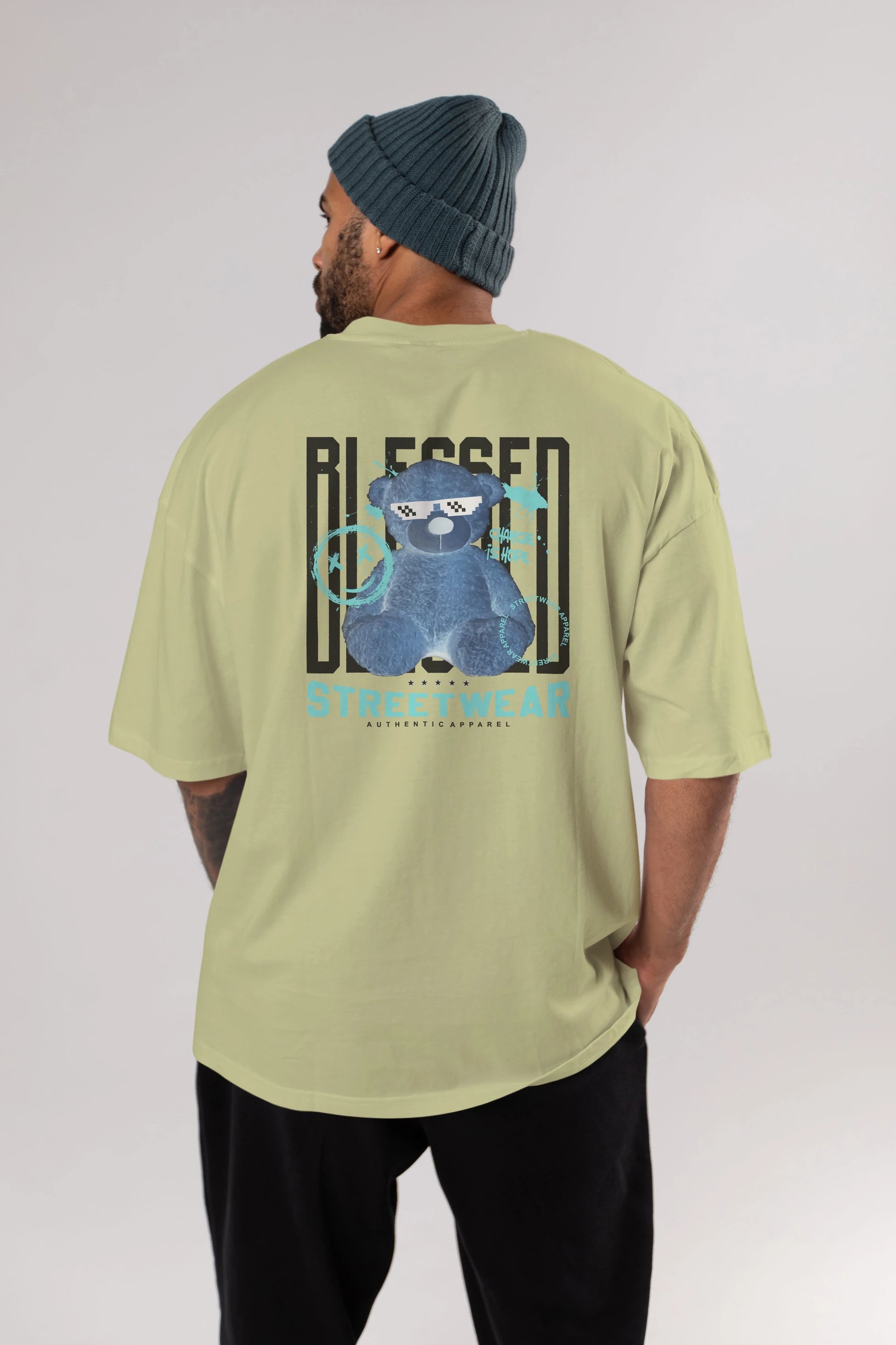 Blessed Bear Arka Baskılı Oversize t-shirt Erkek Kadın Unisex