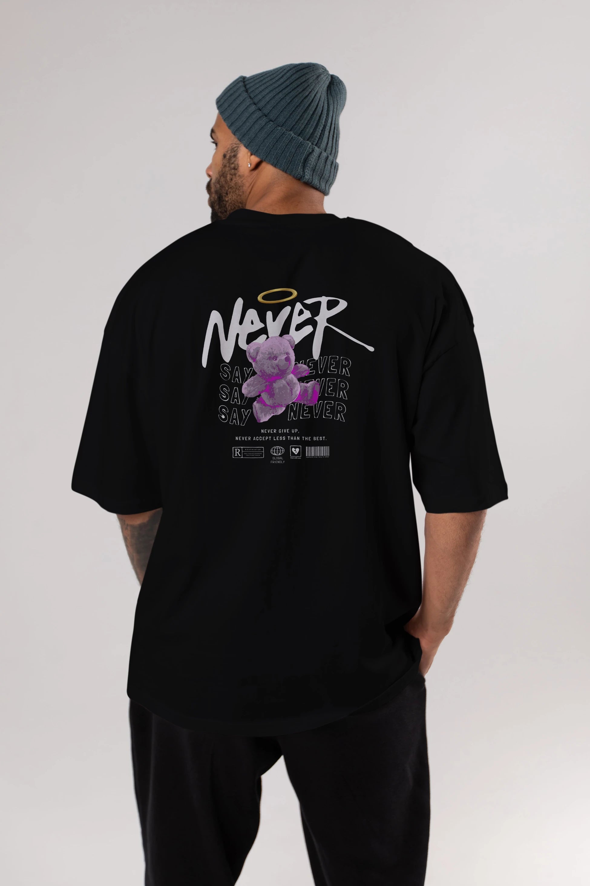 Teddy Bear Never Arka Baskılı Oversize t-shirt Erkek Kadın Unisex