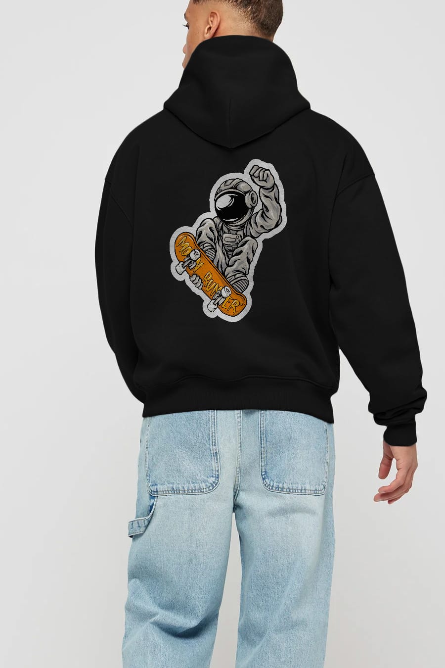 Moon Runner Sticker Arka Baskılı Hoodie Oversize Kapüşonlu Sweatshirt Erkek Kadın Unisex