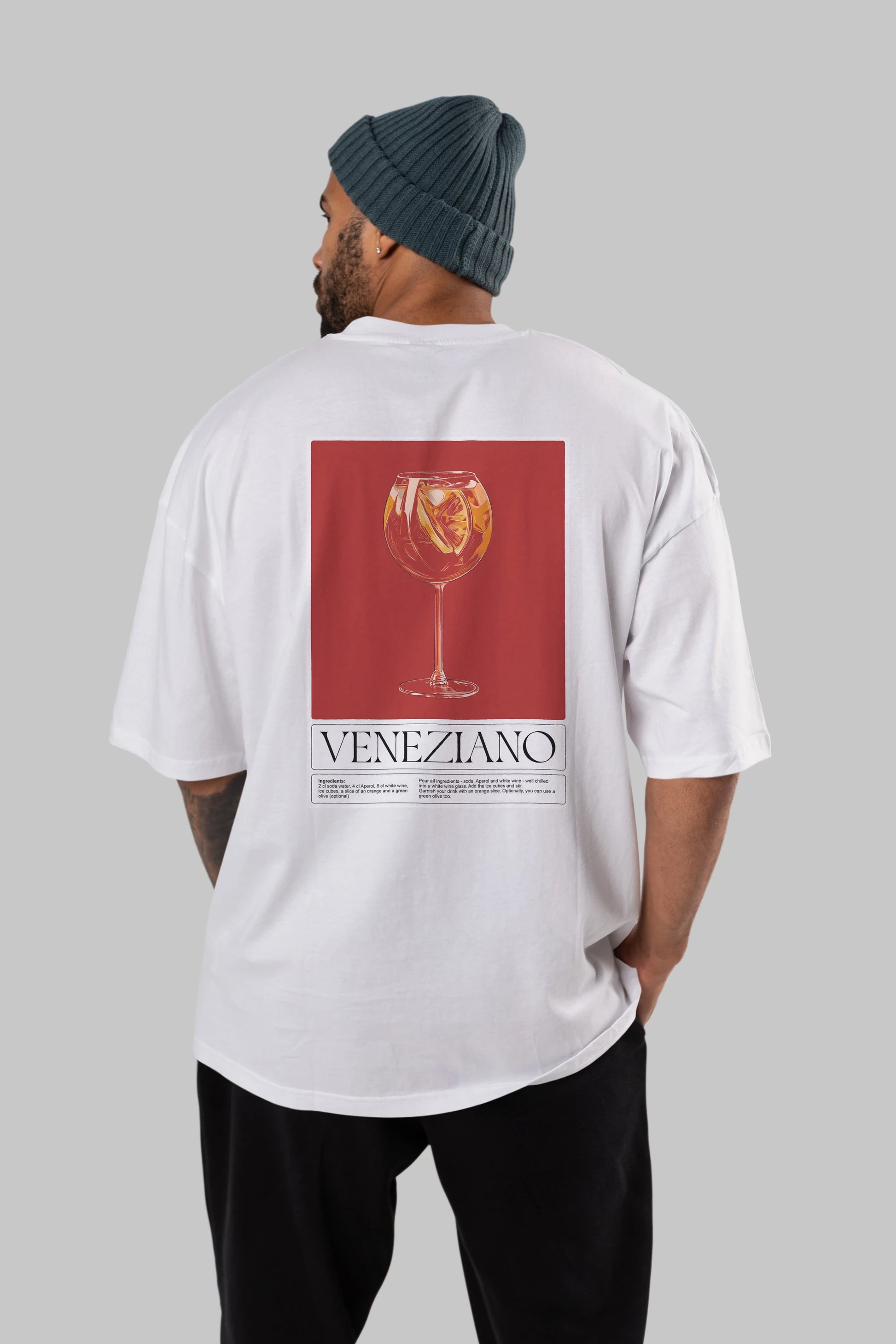 Veneziano Arka Baskılı Oversize t-shirt Erkek Kadın Unisex %100 Pamuk Bisiklet Yaka tişort