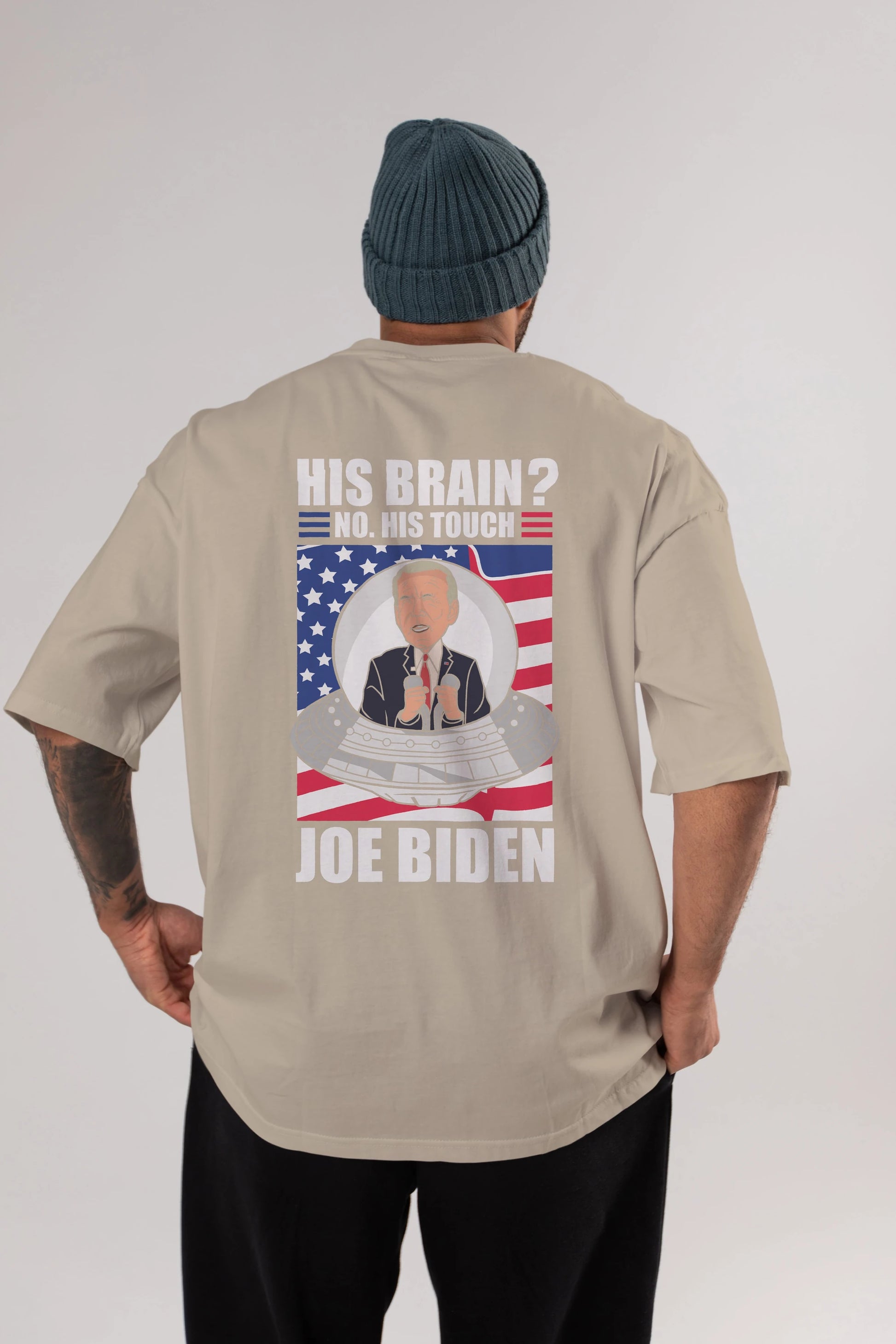 Alien Biden Arka Baskılı Oversize t-shirt Erkek Kadın Unisex %100 Pamuk tişort