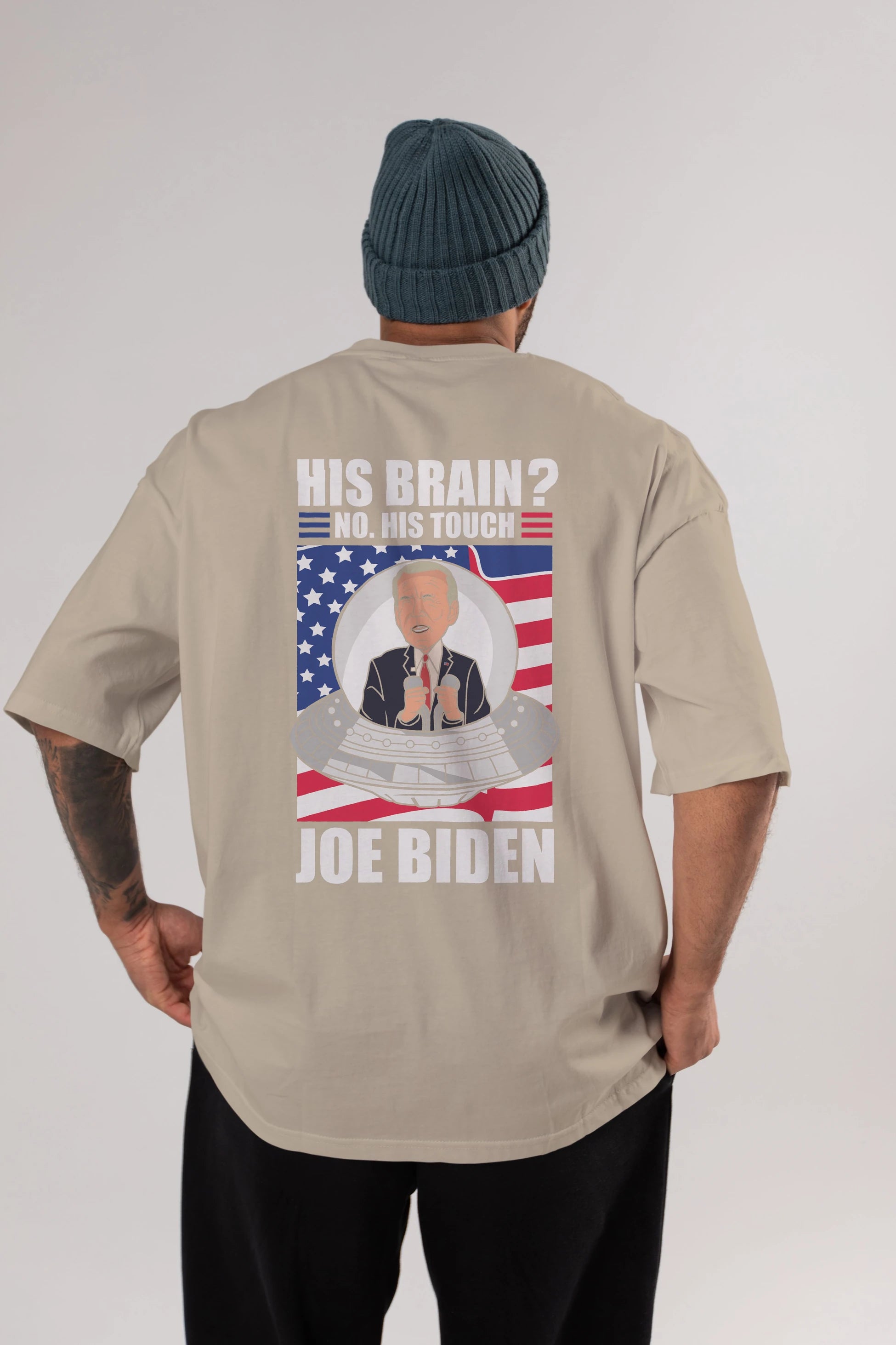 Alien Biden Arka Baskılı Oversize t-shirt Erkek Kadın Unisex %100 Pamuk tişort