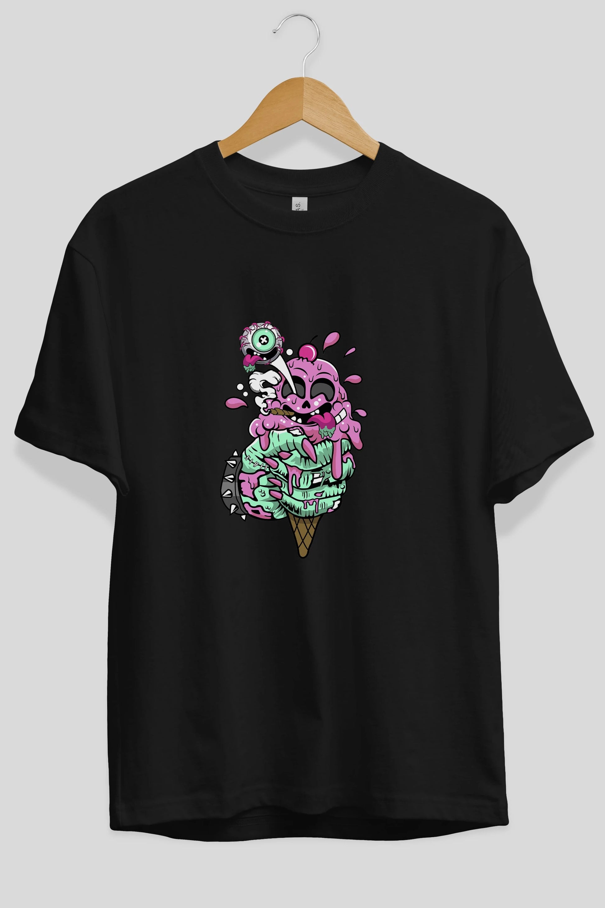 Ice Cream Zombie Ön Baskılı Oversize t-shirt Erkek Kadın Unisex %100 Pamuk tişort