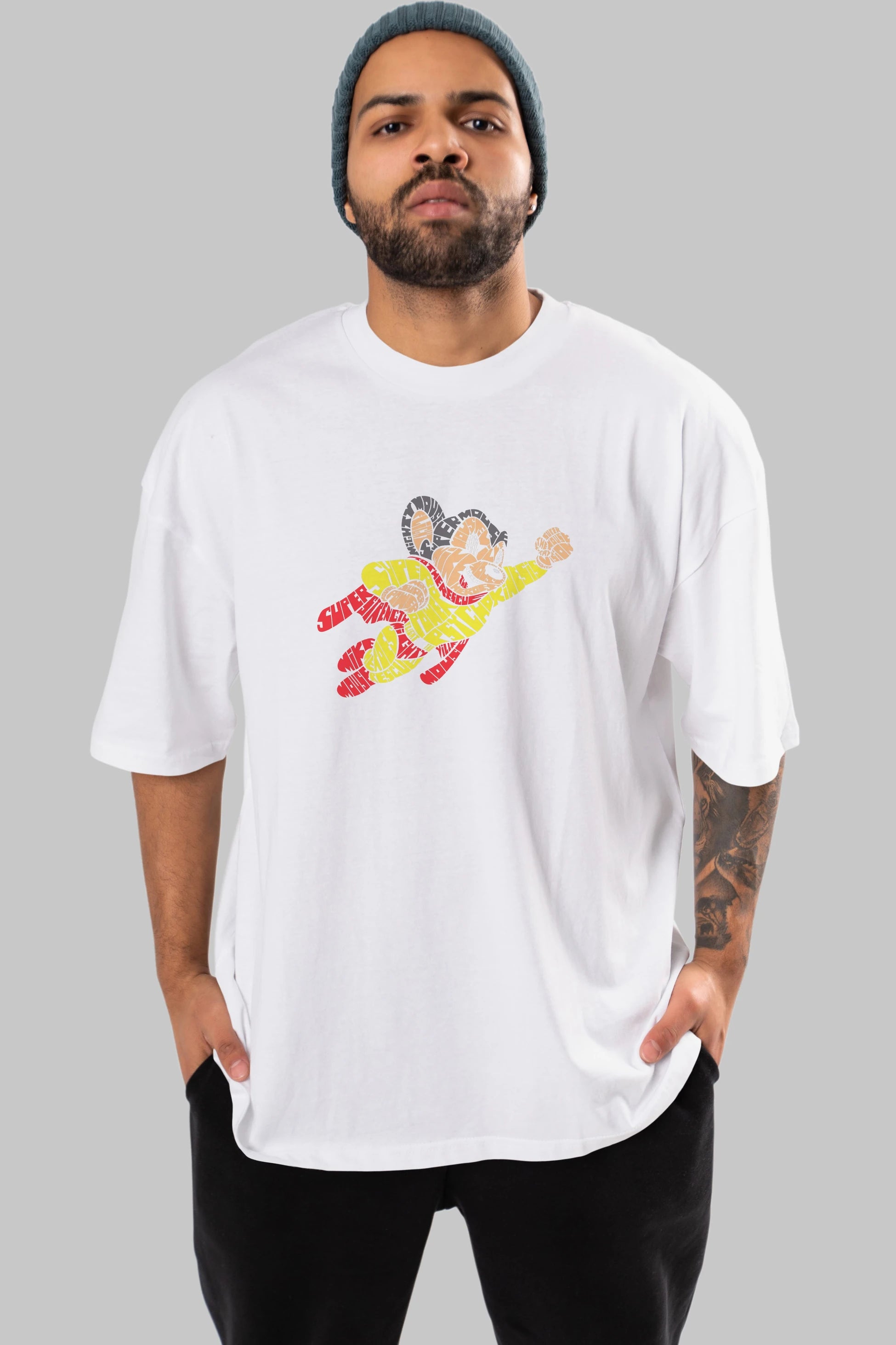 Mighty Mouse Ön Baskılı Oversize t-shirt %100 pamuk Erkek Kadın Unisex