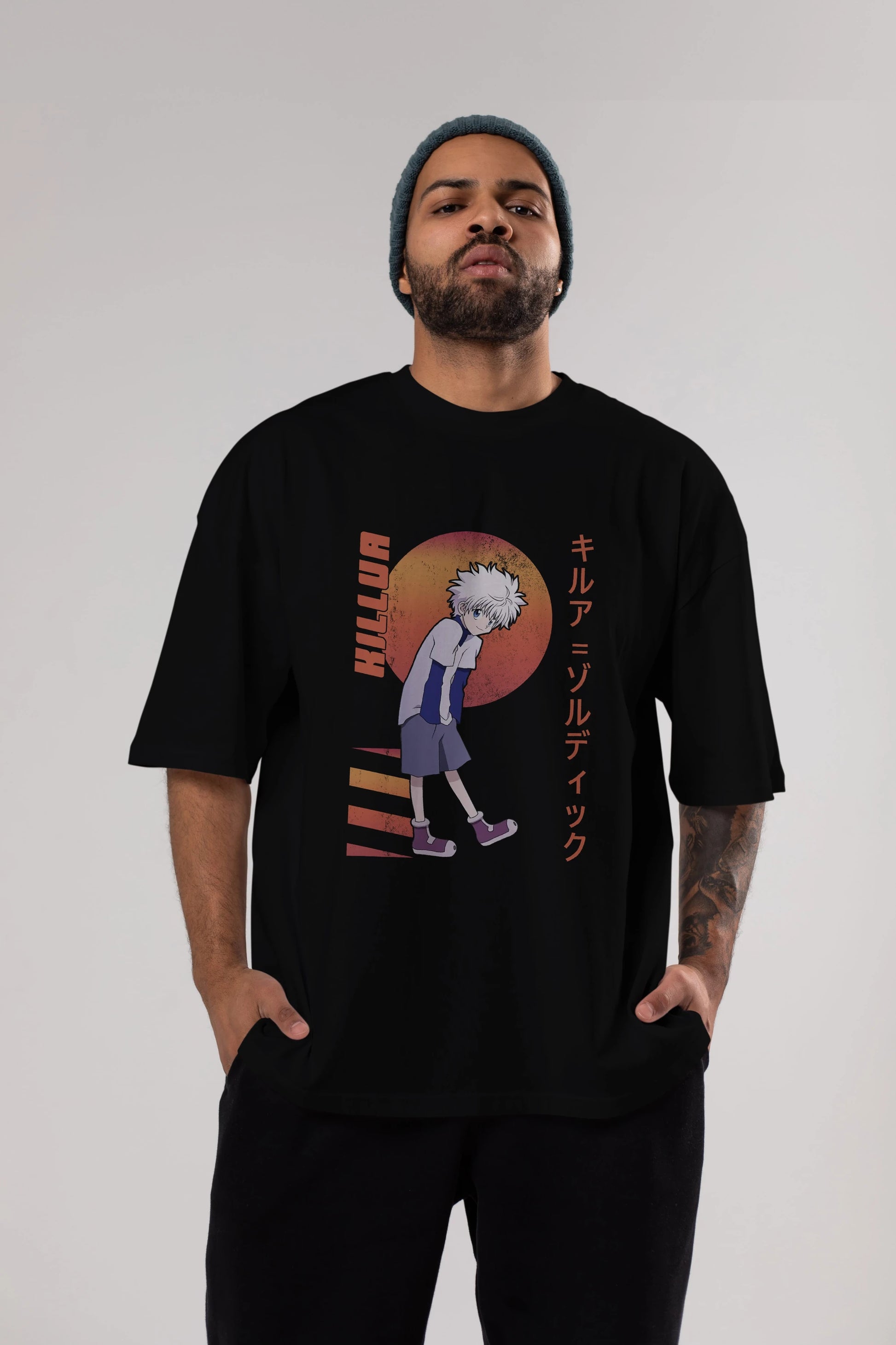 Killua Zoldyck 5 2 Anime Ön Baskılı Oversize t-shirt %100 pamuk Erkek Kadın Unisex