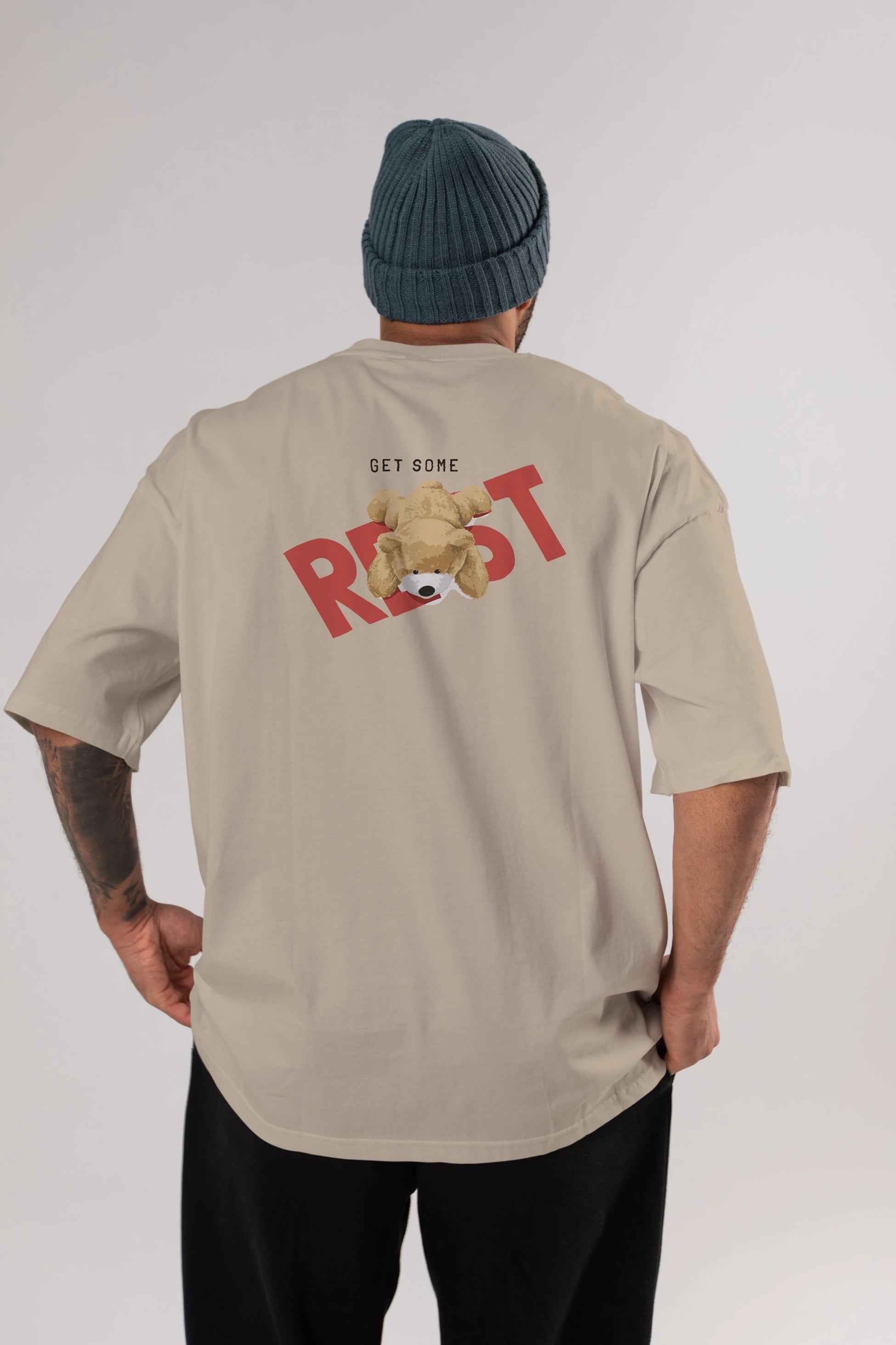 Teddy Bear Rest Arka Baskılı Oversize t-shirt Erkek Kadın Unisex %100 Pamuk