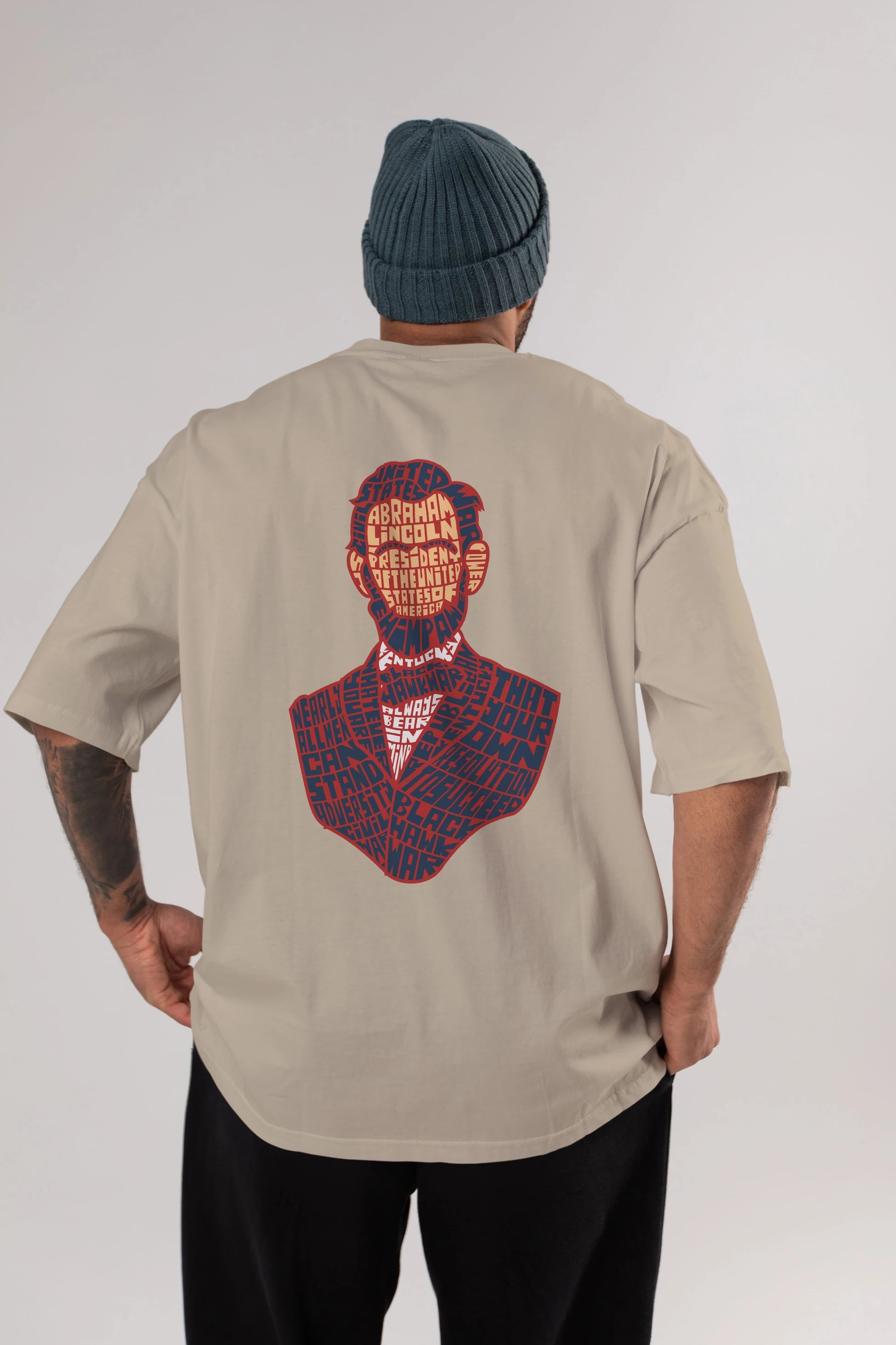 Abraham Lincoln Arka Baskılı Oversize t-shirt %100 pamuk Erkek Kadın Unisex