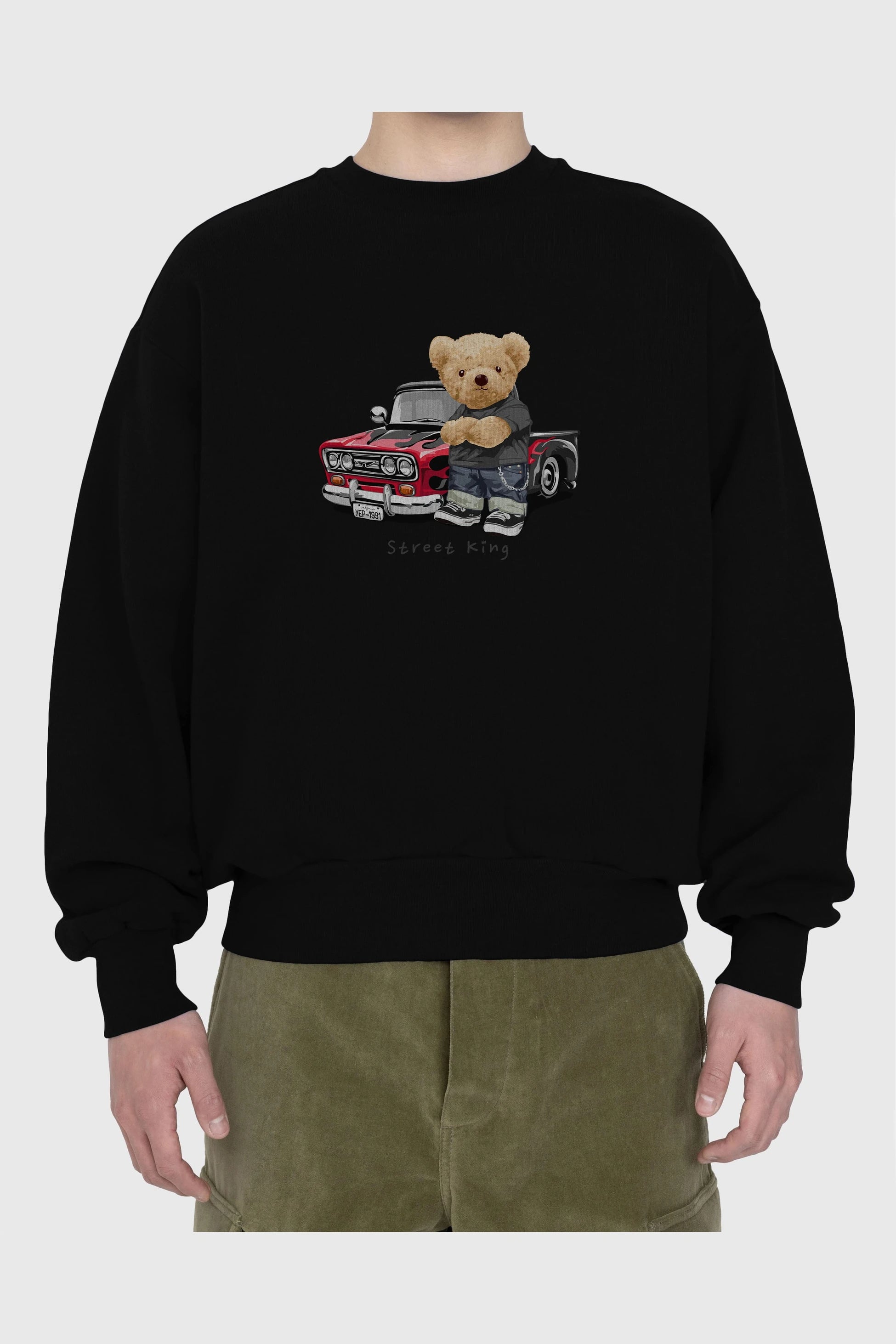 Teddy Bear Street King Ön Baskılı Oversize Sweatshirt Erkek Kadın Unisex