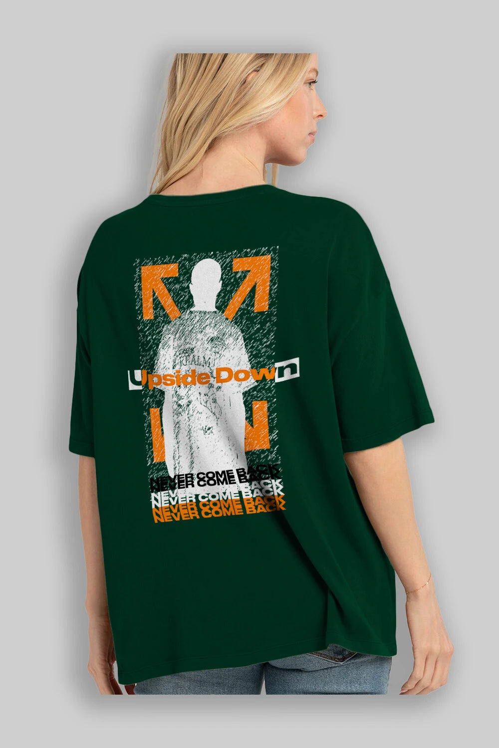 Upside Down Arka Baskılı Oversize t-shirt Erkek Kadın Unisex