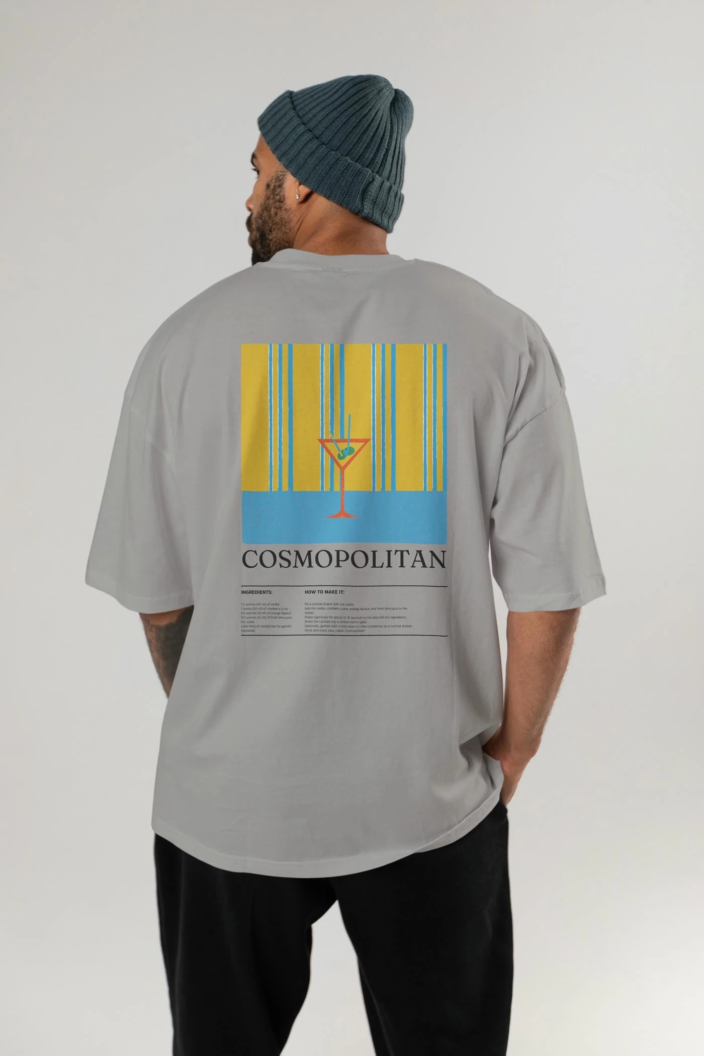 Cosmopolitan Kokteyl Serisi Arka Baskılı Oversize t-shirt Erkek Kadın %100 Pamuk Bisiklet Yaka tişort