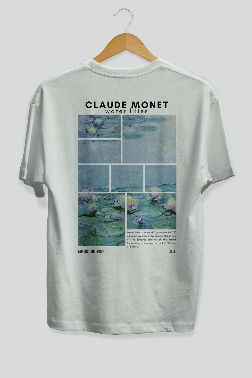 Claude Monet Arka Baskılı Oversize t-shirt Erkek Kadın Bisiklet Yaka Pamuk tişort