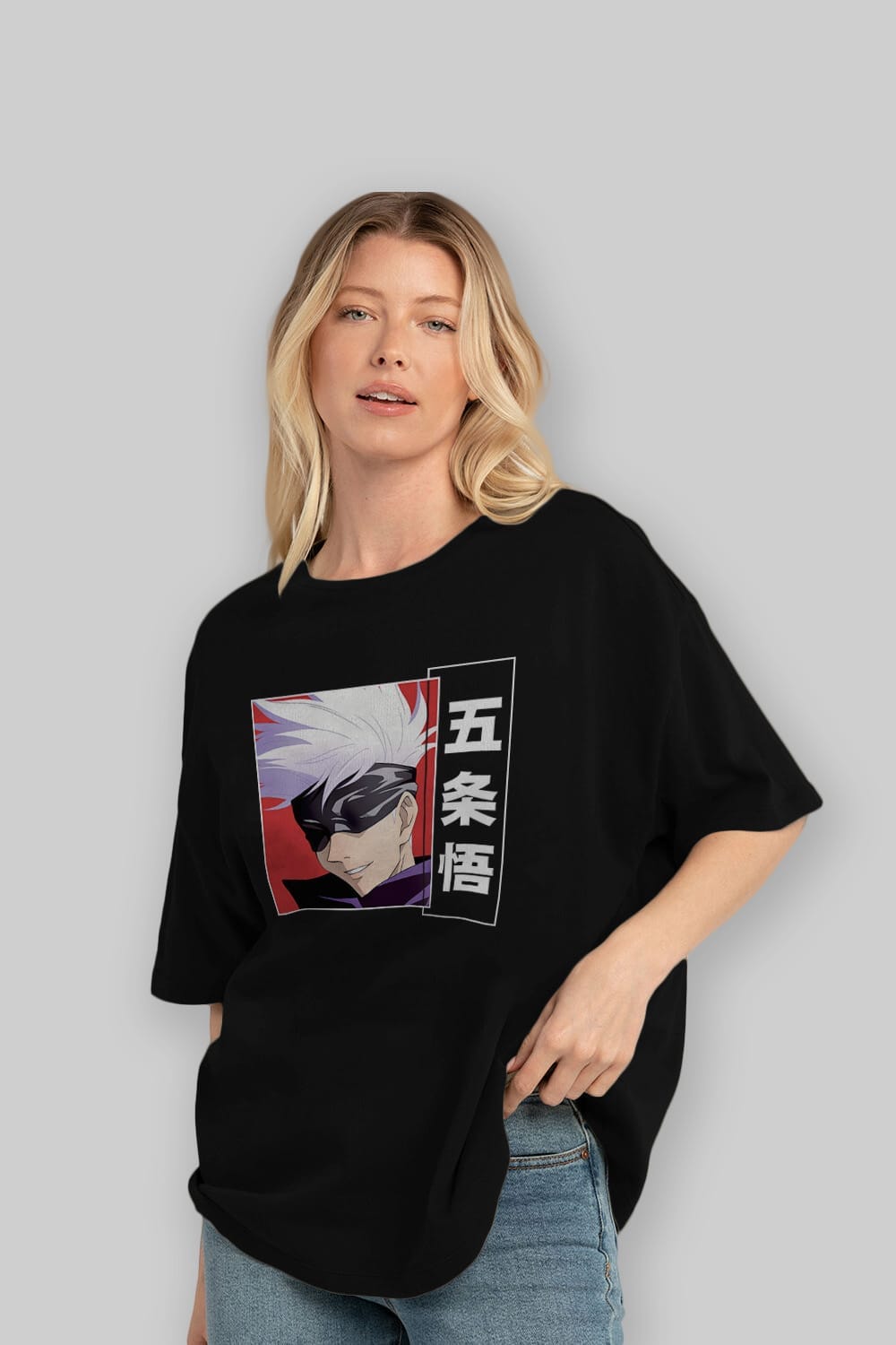 SATORU GOJO Anime Ön Baskılı Oversize t-shirt %100 pamuk Erkek Kadın Unisex