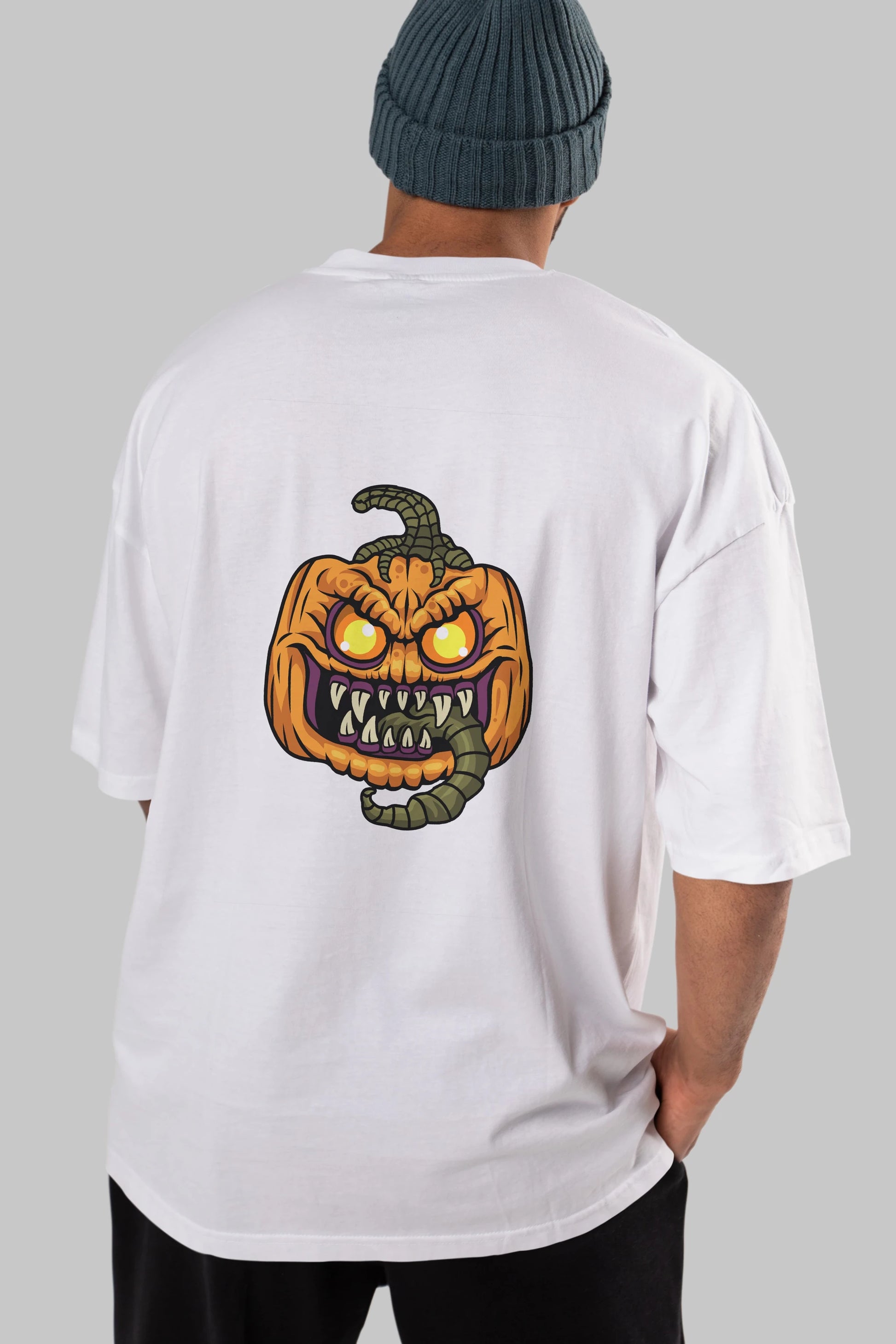 Halloween Arka Baskılı Oversize t-shirt Erkek Kadın Unisex %100 Pamuk tişort