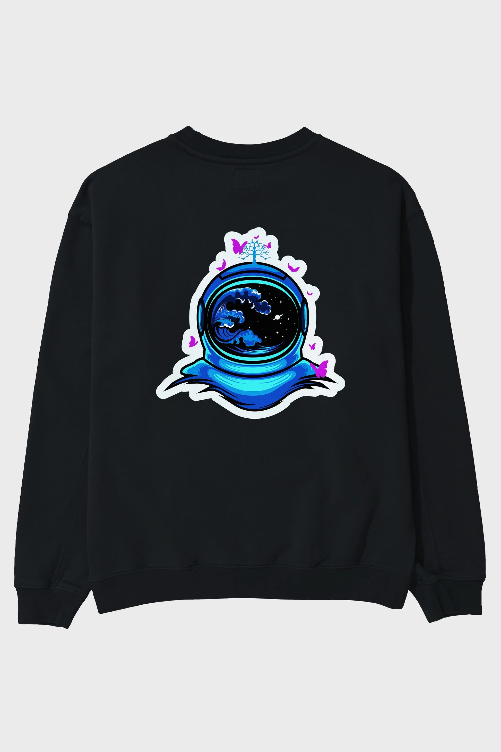 Astronaut and Butterfly Sticker Arka Baskılı Oversize Sweatshirt Erkek Kadın Unisex