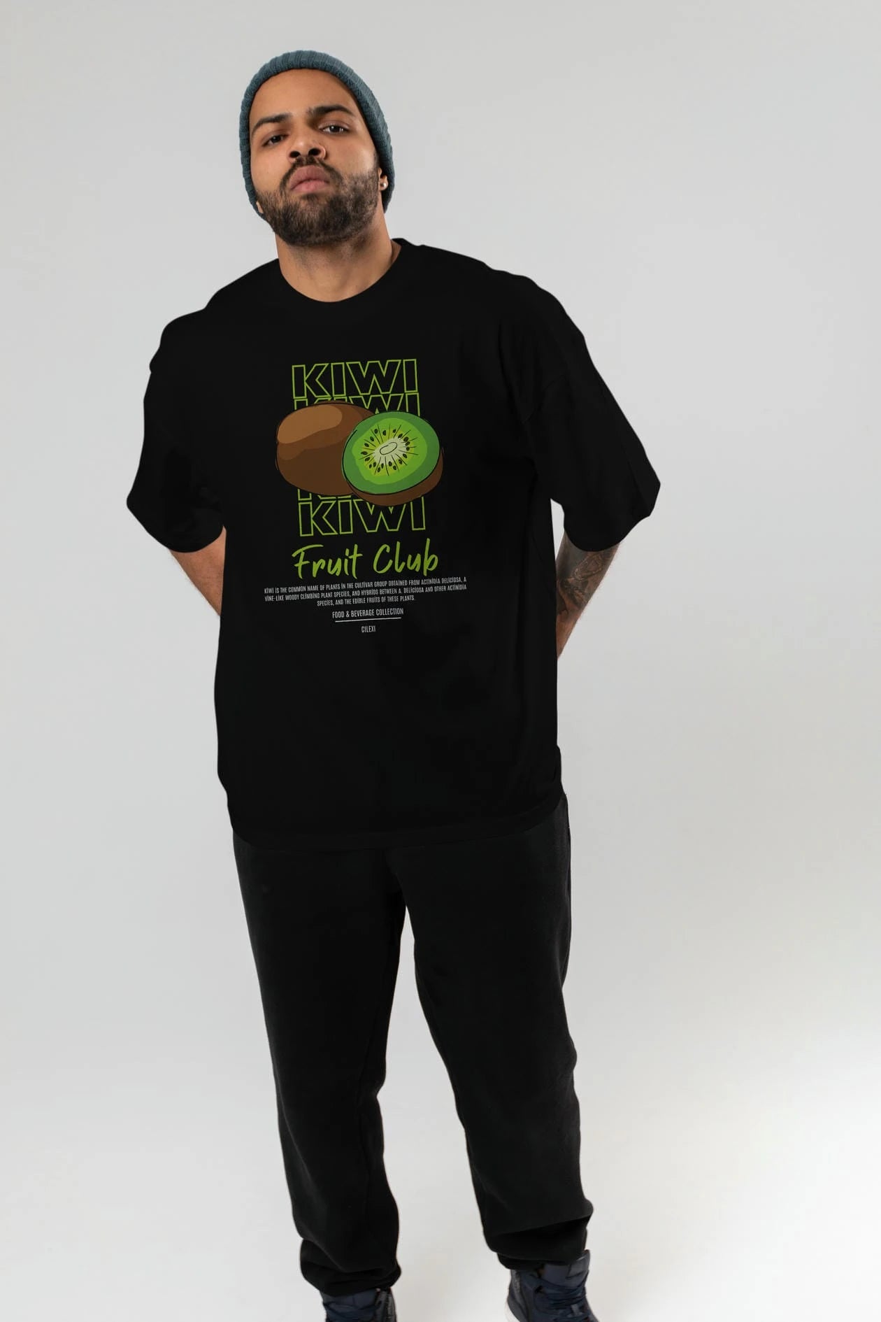 Kiwi Ön Baskılı Oversize t-shirt Erkek Kadın Pamuk Bisiklet Yaka tişort