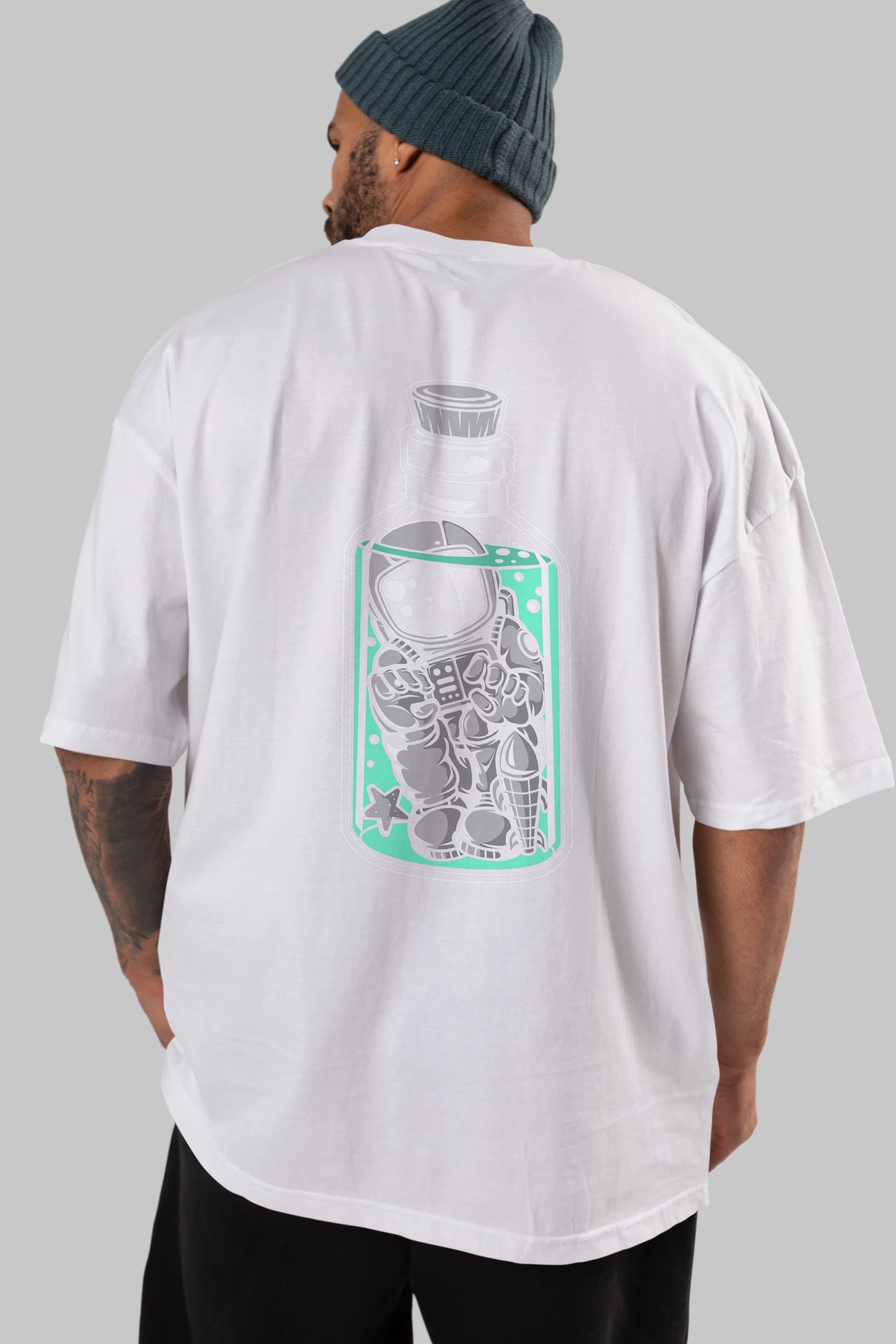 Astronaut in The Bottle Arka Baskılı Oversize t-shirt Erkek Kadın Unisex